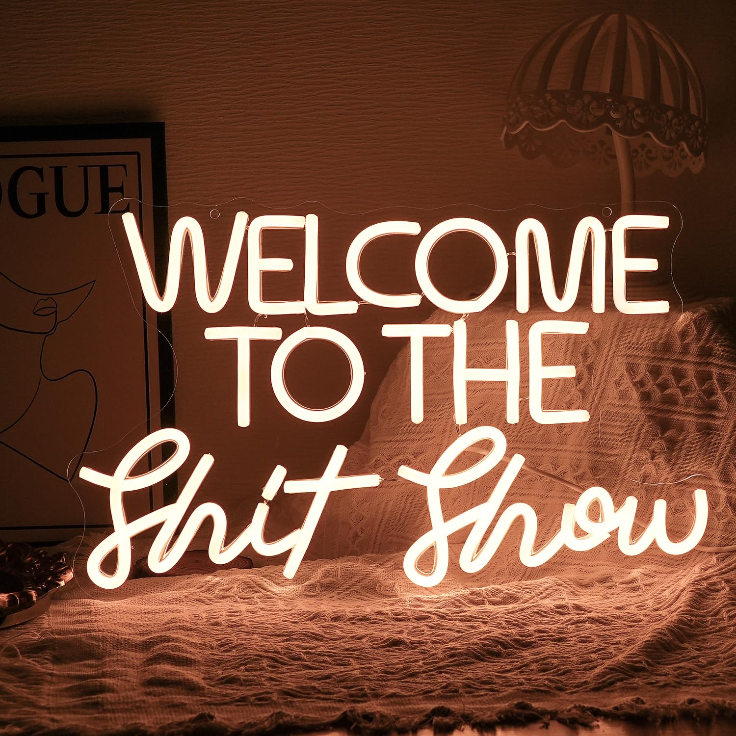 LISIGNVE Neon Sign LED Wall Light, Dimmable, 16.54inx10.24in, Warm White, Welcome To The Show Model, Perfect for Bedroom, Club, Party Decor