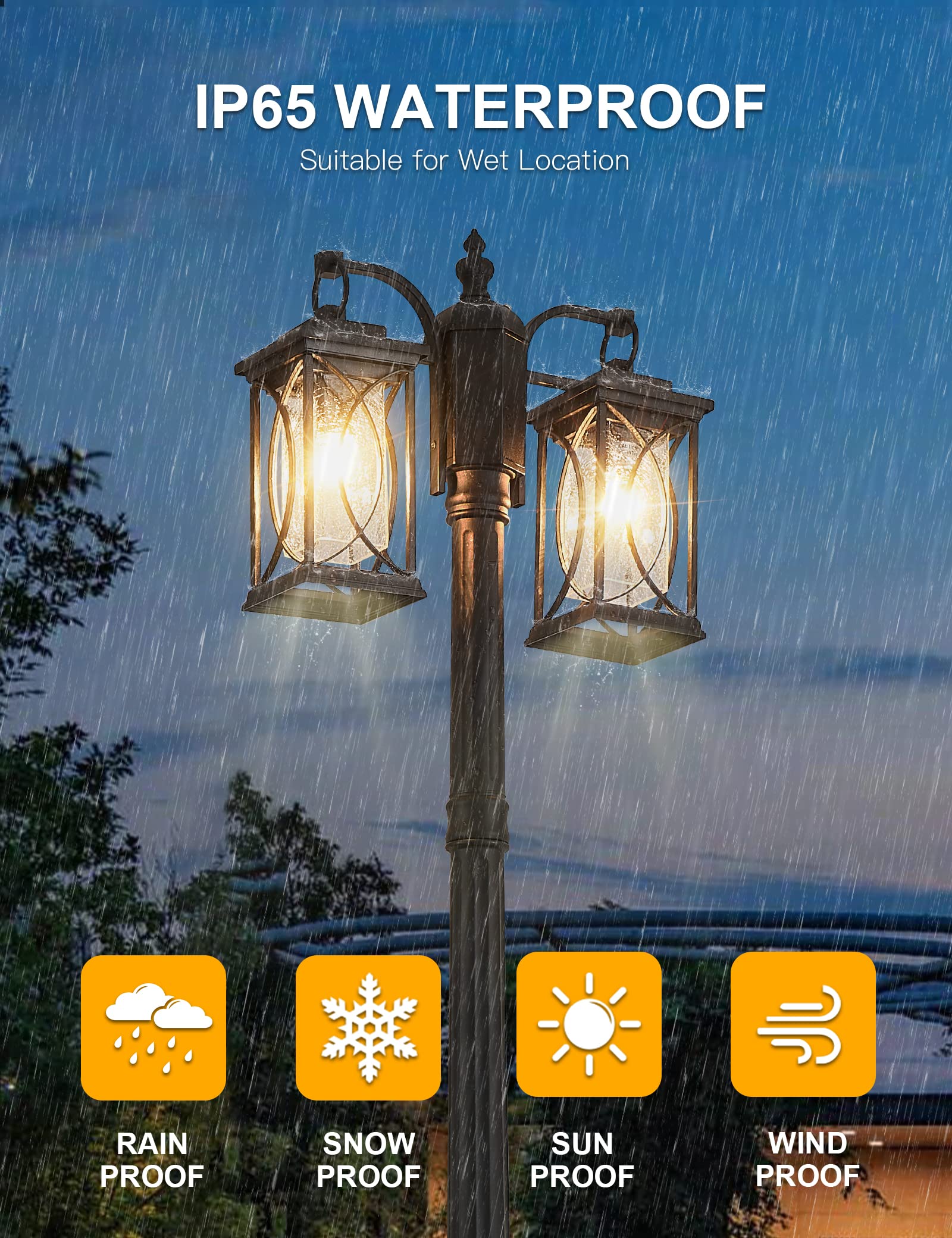 Delicavy Dusk To Dawn Outdoor Lamp Post Light Modern 2-Head Street Pole Light Fixtures With Outlet, Waterproof Black Outside Str