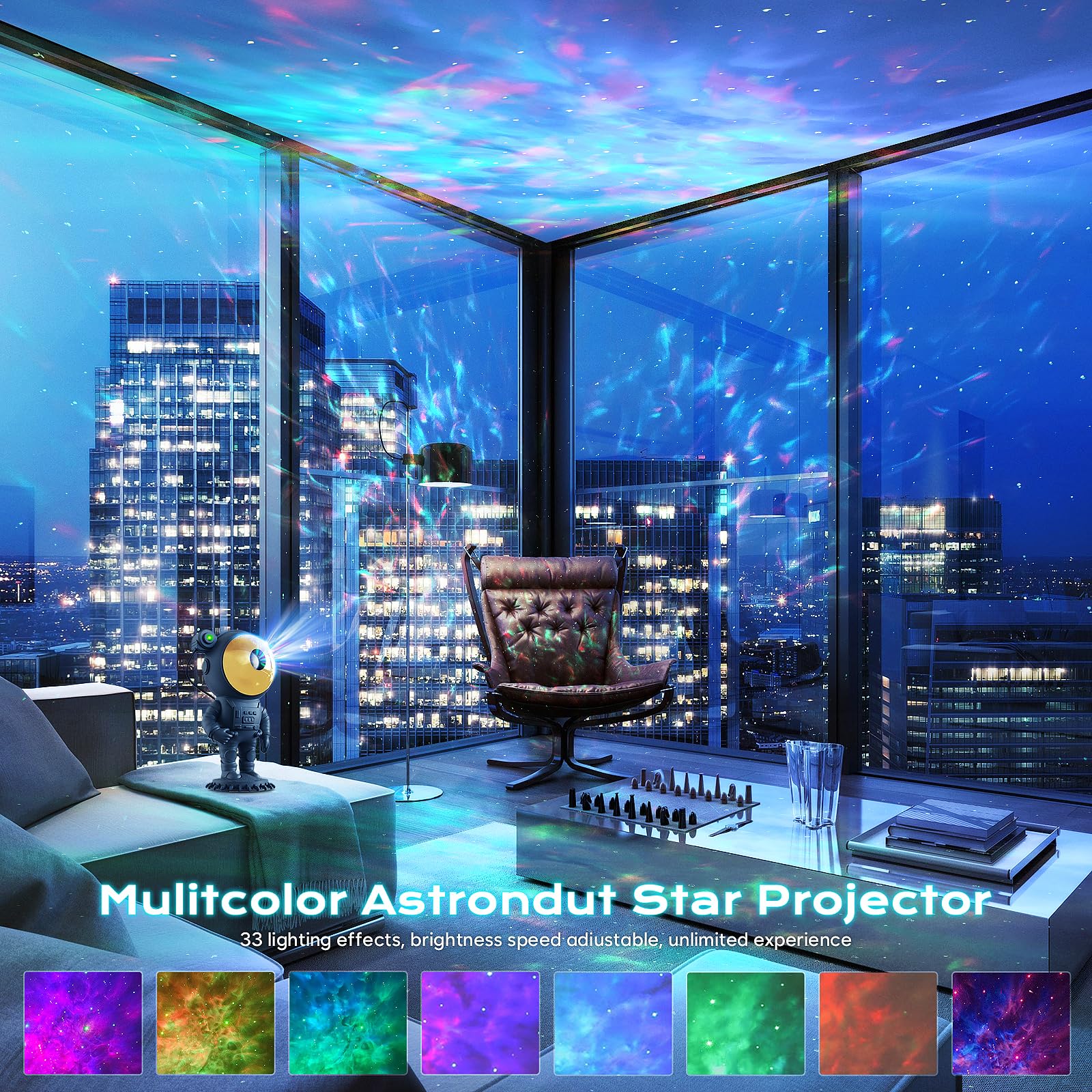 LPONGPOCUI Astronaut Galaxy Star Projector with Timer & Remote Control, Black, Model TJ-A01
