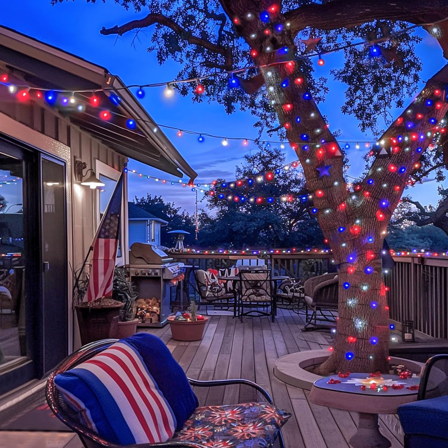 Jmexsuss 2 Pack Red White And Blue Solar Lights, 200Led 75.5Ft Patriot Solar String Lights Outdoor Waterproof, 8 Modes 4Th Of July Lights For Independence Day Patio Garden Tree Decorations