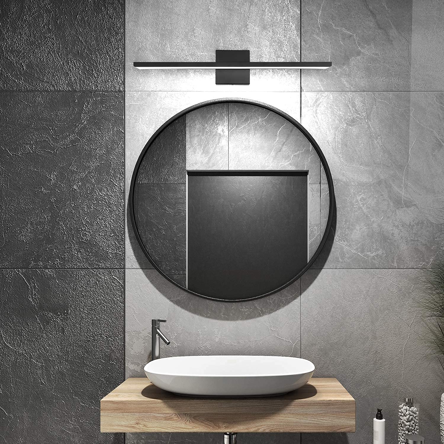 Jusheng 24" Black Dimmable Bathroom Vanity Light Fixture - Aluminum & Stainless Steel, 6000K