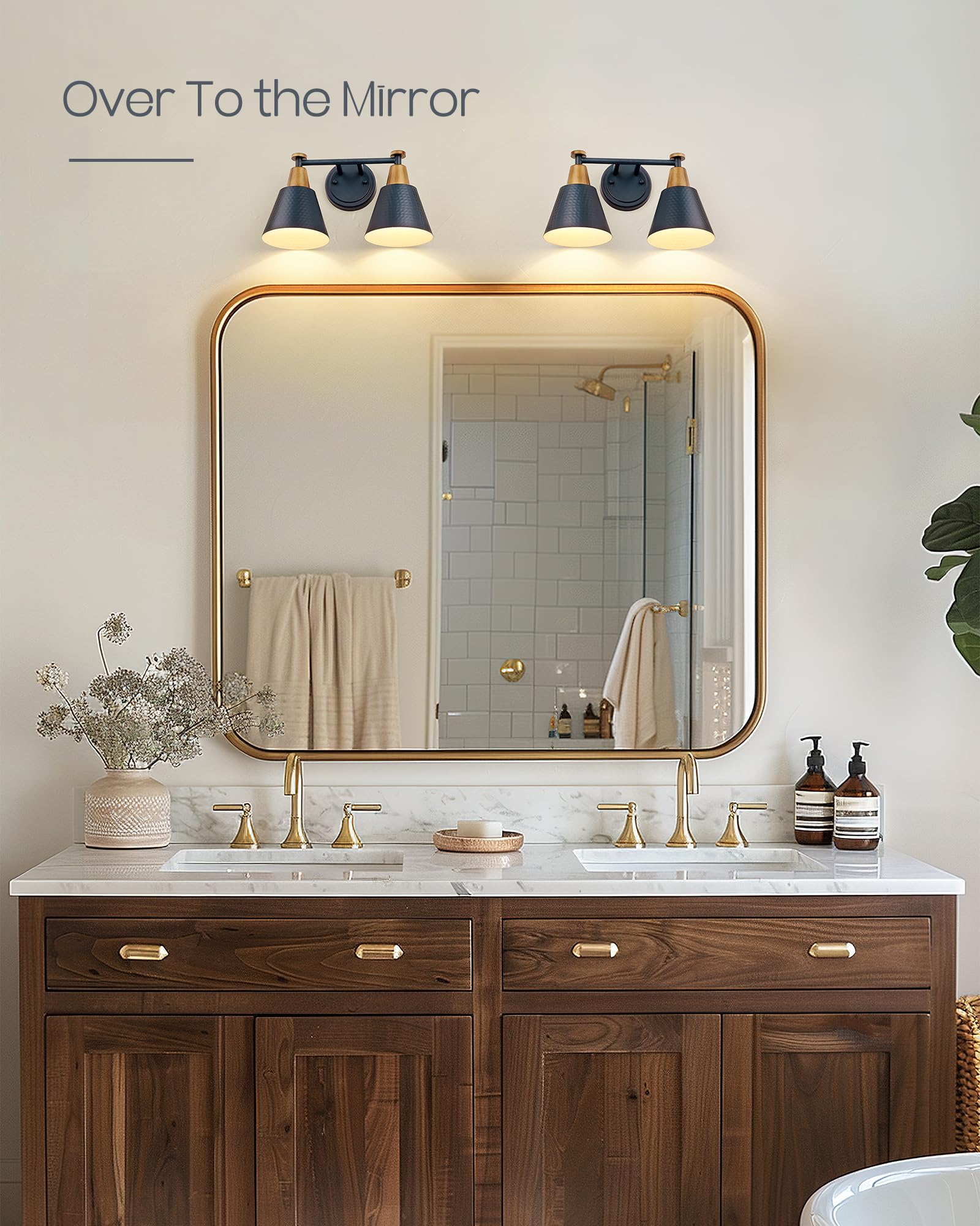 FEMILA 2-Light Bathroom Vanity Light Fixtures, Hammered Metal Shade, Dark Blue Wall Sconces for Mirror, Kitchen, Bedroom