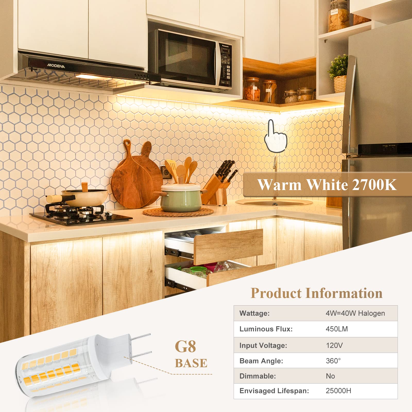 DiCUNO G8 LED Bulb 4W Flat Base, 450LM, Warm White 3000K, Non-dimmable, 6-Pack