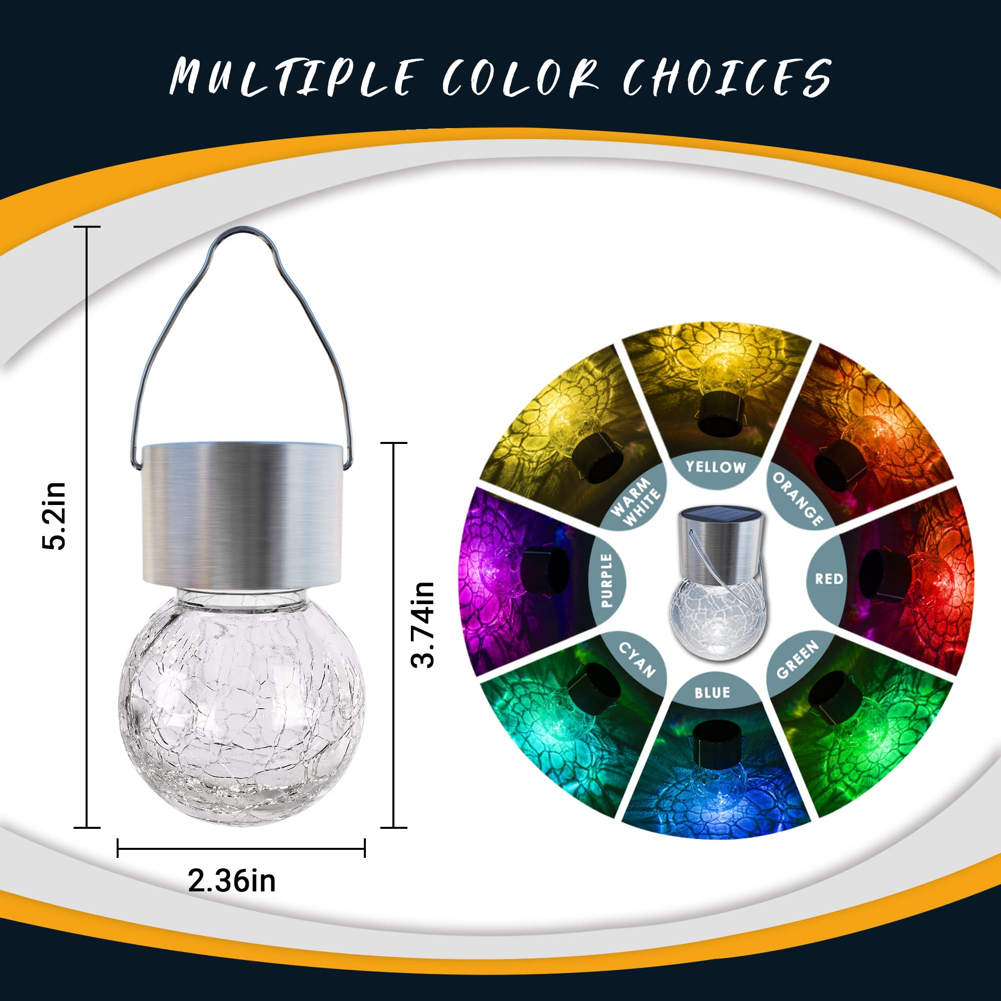 Gigalumi 16 Pack Solar Outdoor Lights, Solar Hanging Lights For Christmas Decoration-Cracked Glass Solar Lights Outdoor Waterproof For Garden, Yard, Fence, Tree(Cold White)