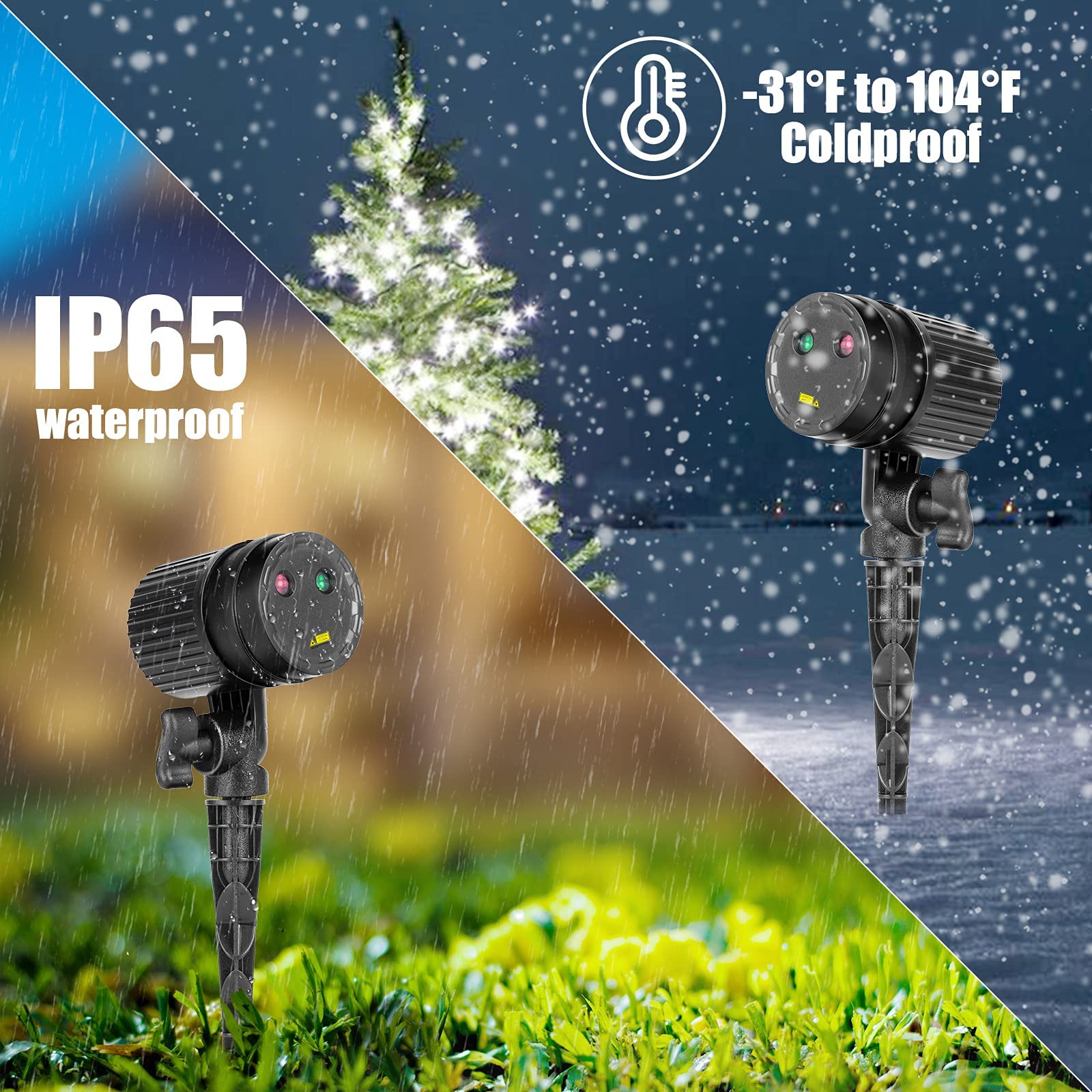 Christmas Projector Laser Lights Outdoor Red And Green Starry Projection Light 3 Working Modes Waterproof Plug In Mountable Land