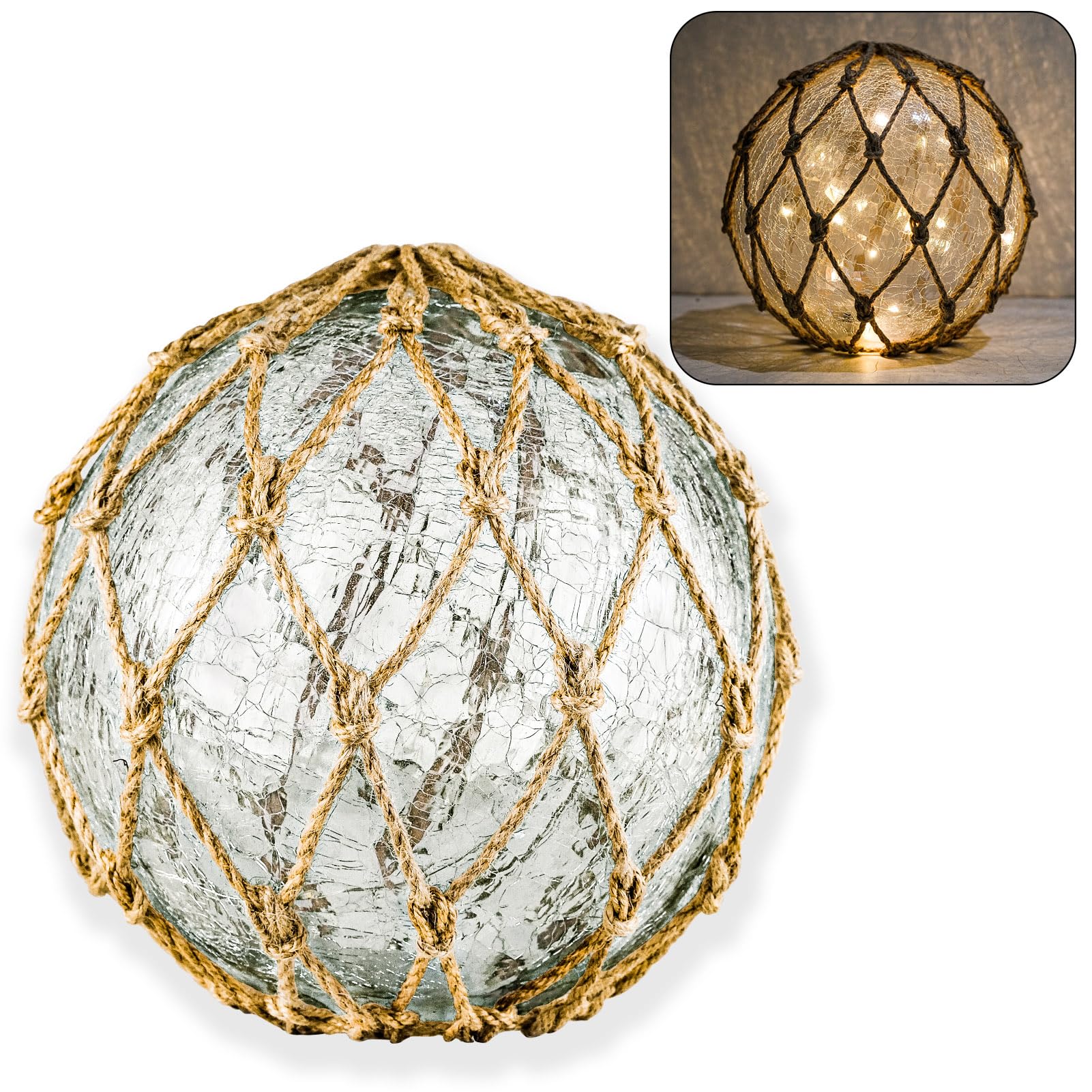SAILINGSTORY Glass Fishing Float Nautical Lamp Coastal Beach Decor Cracked Glass Ball Night Light 8.6
