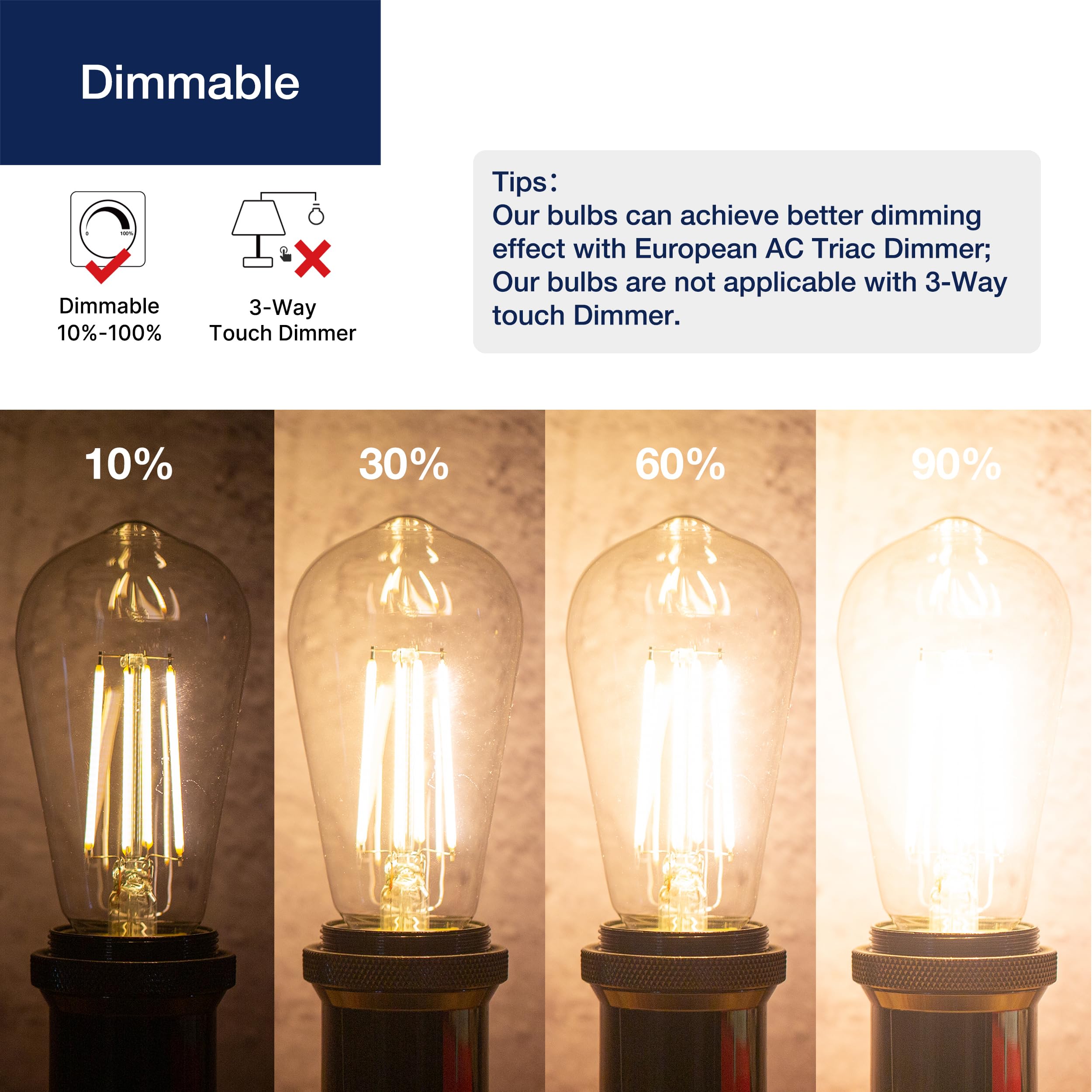 Flsnt 7W Led Edison Bulbs, 60W Equivalent, 90+ High Cri, 2700K Soft White, St19 Vintage Led Light Bulbs, 800Lm, E26 Base, Dimmab