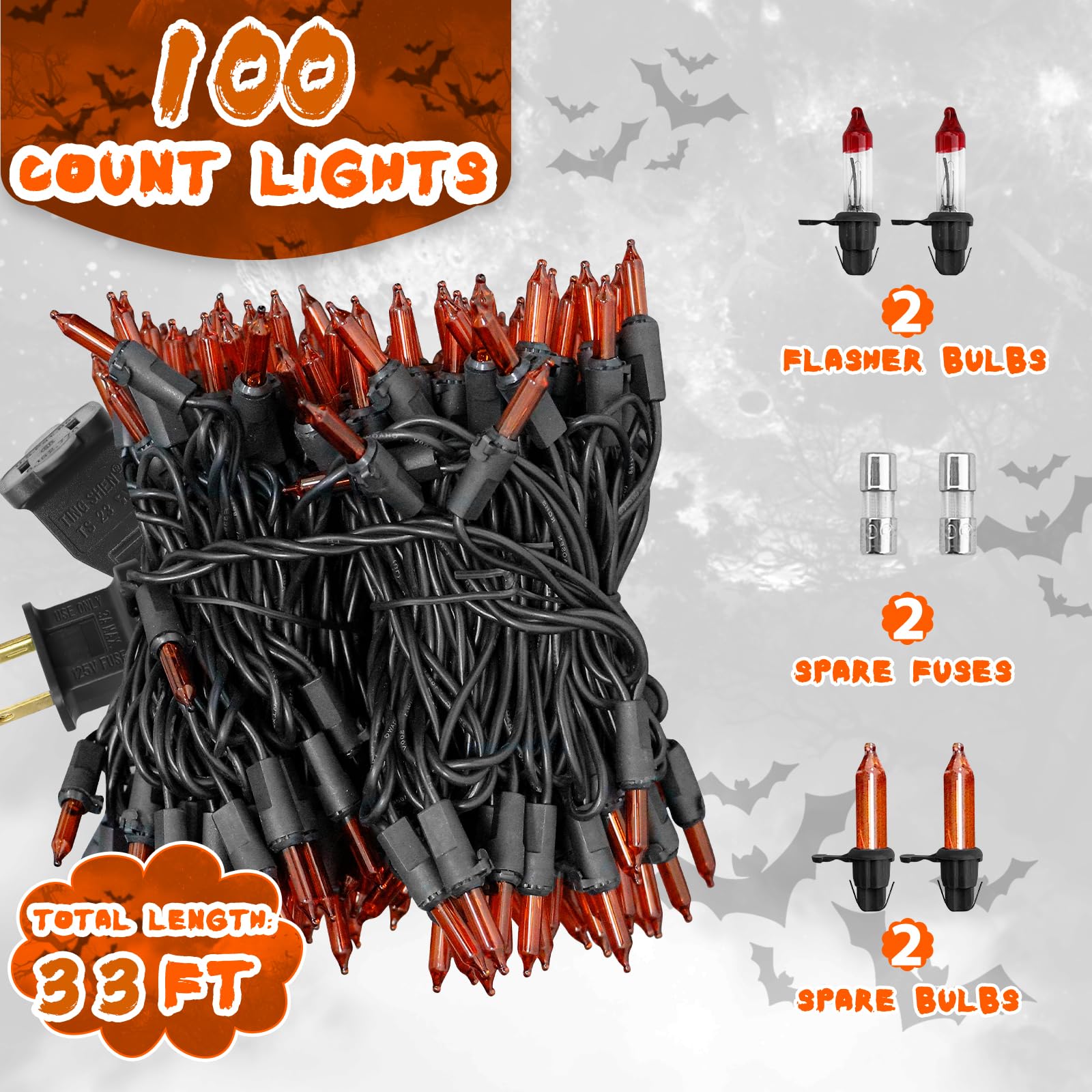Cxlho Halloween Lights Orange Lights, 33Ft 100 Count Incandescent Connectable Fall Lights, 120V Ul Listed Waterproof Halloween Decorations For Autumn Indoor Outdoor Party Home Garden Yard Decor