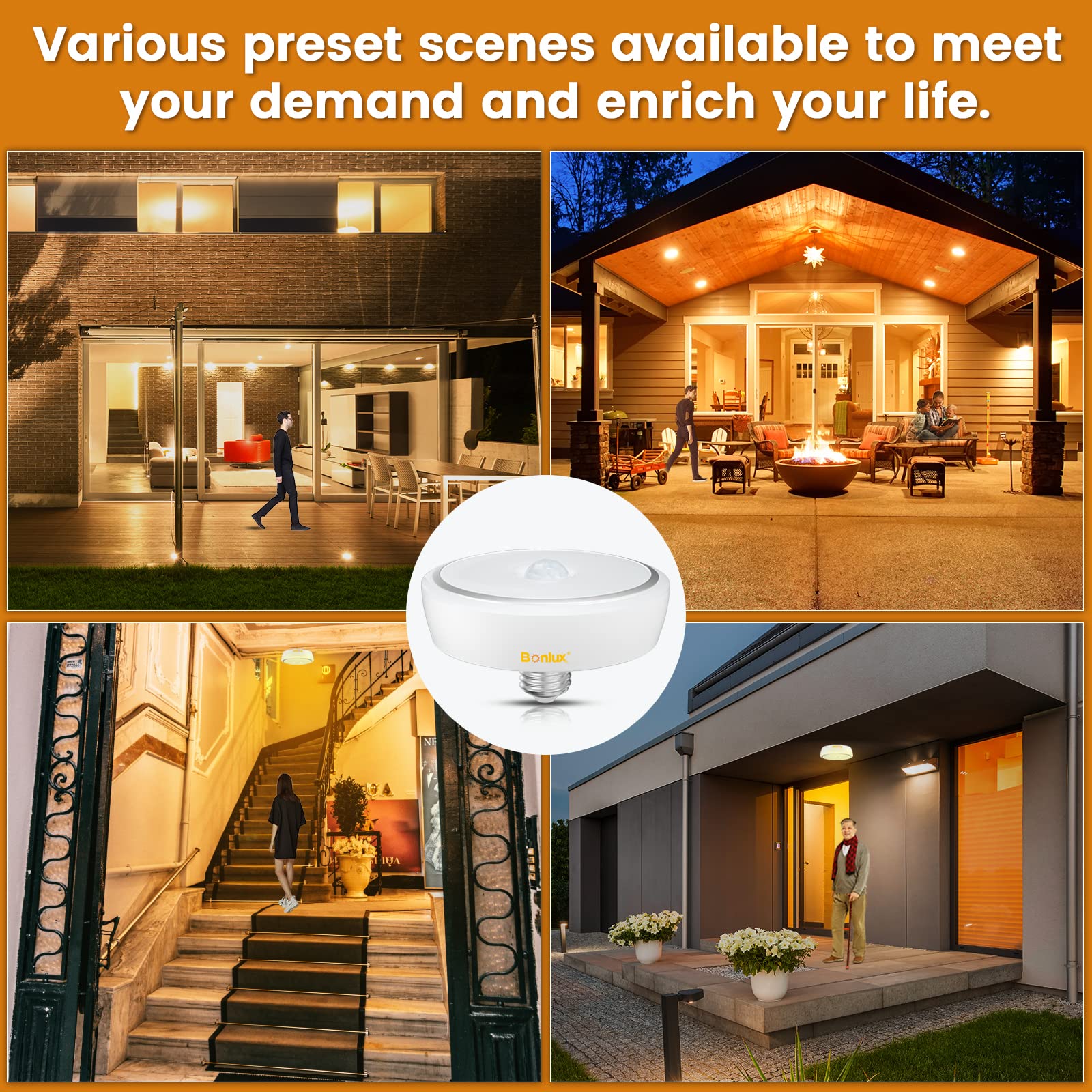 Bonlux Motion Sensor LED Ceiling Light, 15W, E26 Base, Warm White 3000K, Model 1194, Auto On/Off for Hallway, Kitchen, Bathroom