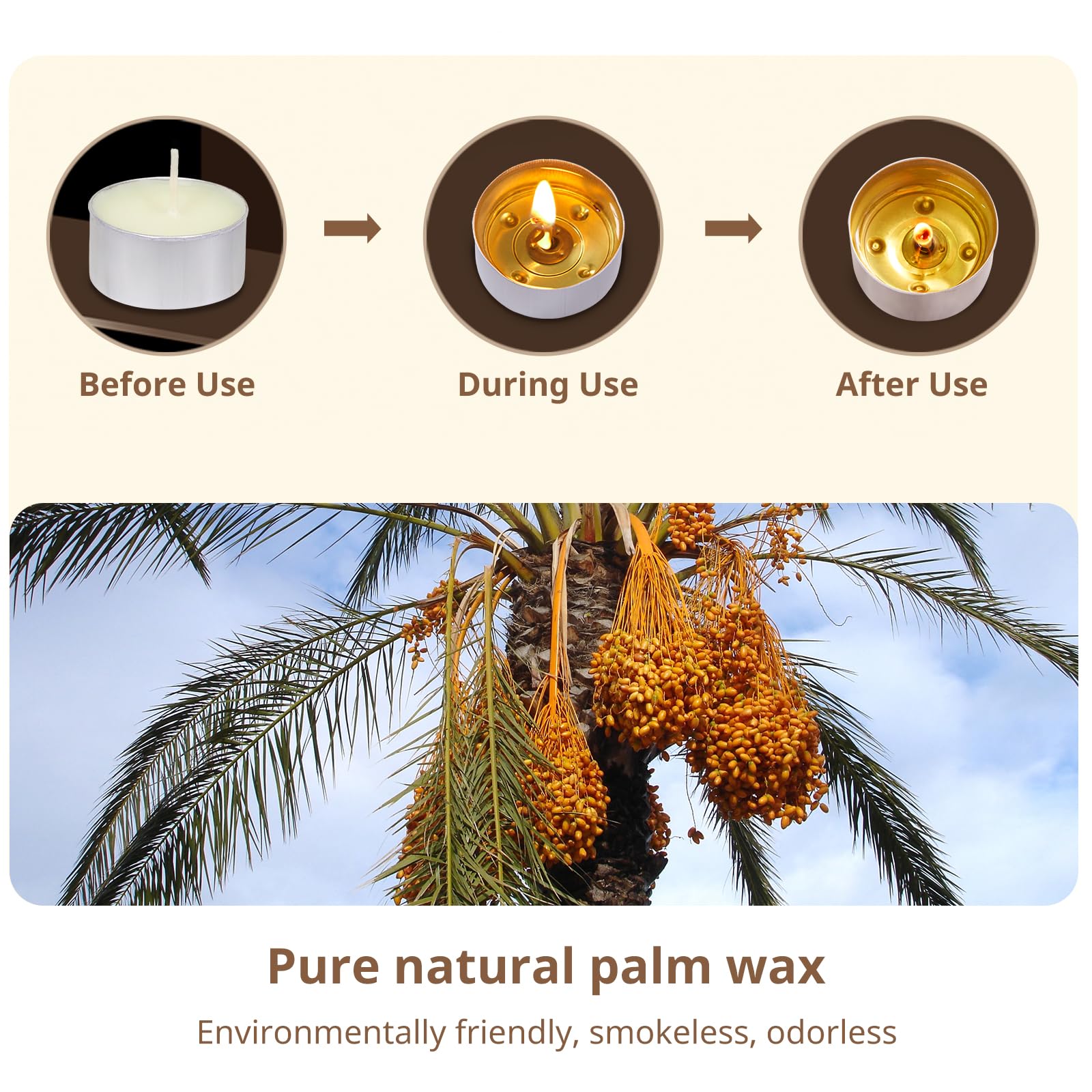 Hypmis Tea Lights Candles 300 Pack, Unscented White Palm Wax, 6 Hours Burn Time, Clean Smokeless Votive for Holidays