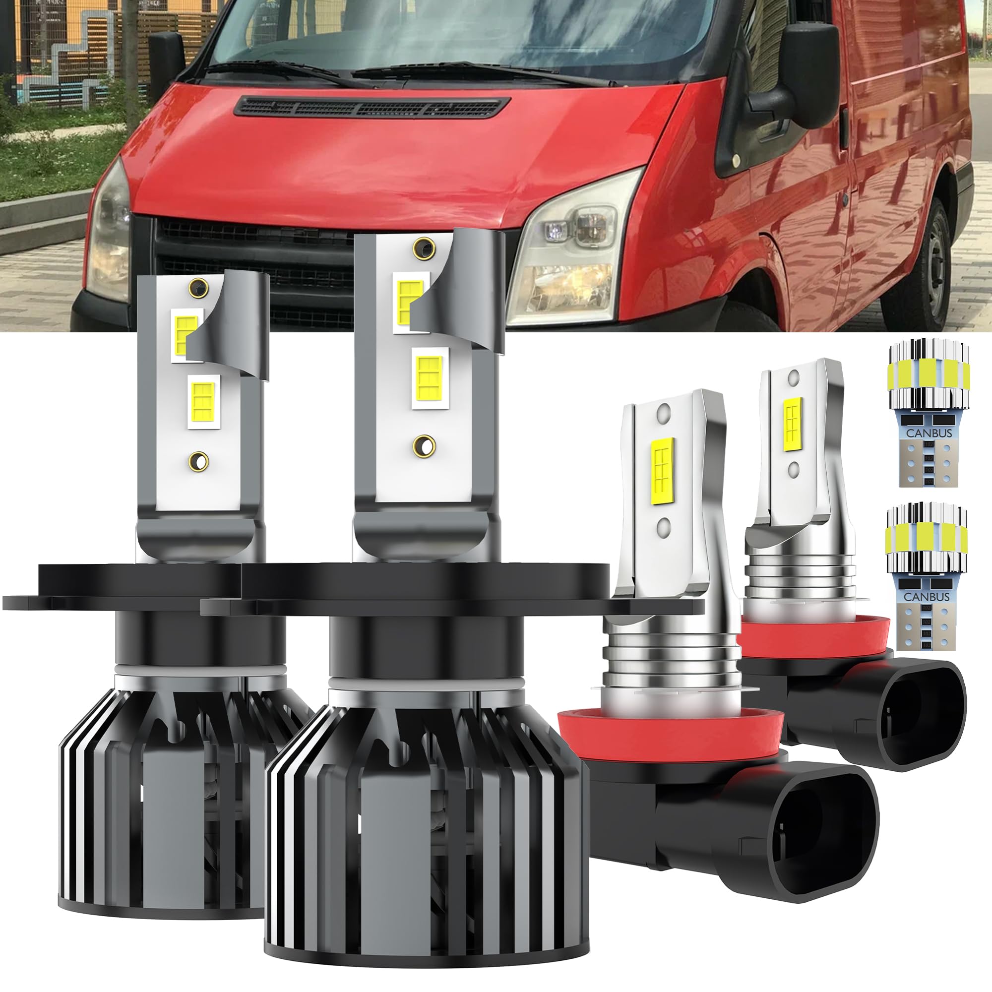 AYOTZIH Bulbs Fit For Ford Transit 2007-2013, High/Low Beams Fog Lights License Plate Lights Combo, 400% Brightness 6000K White 