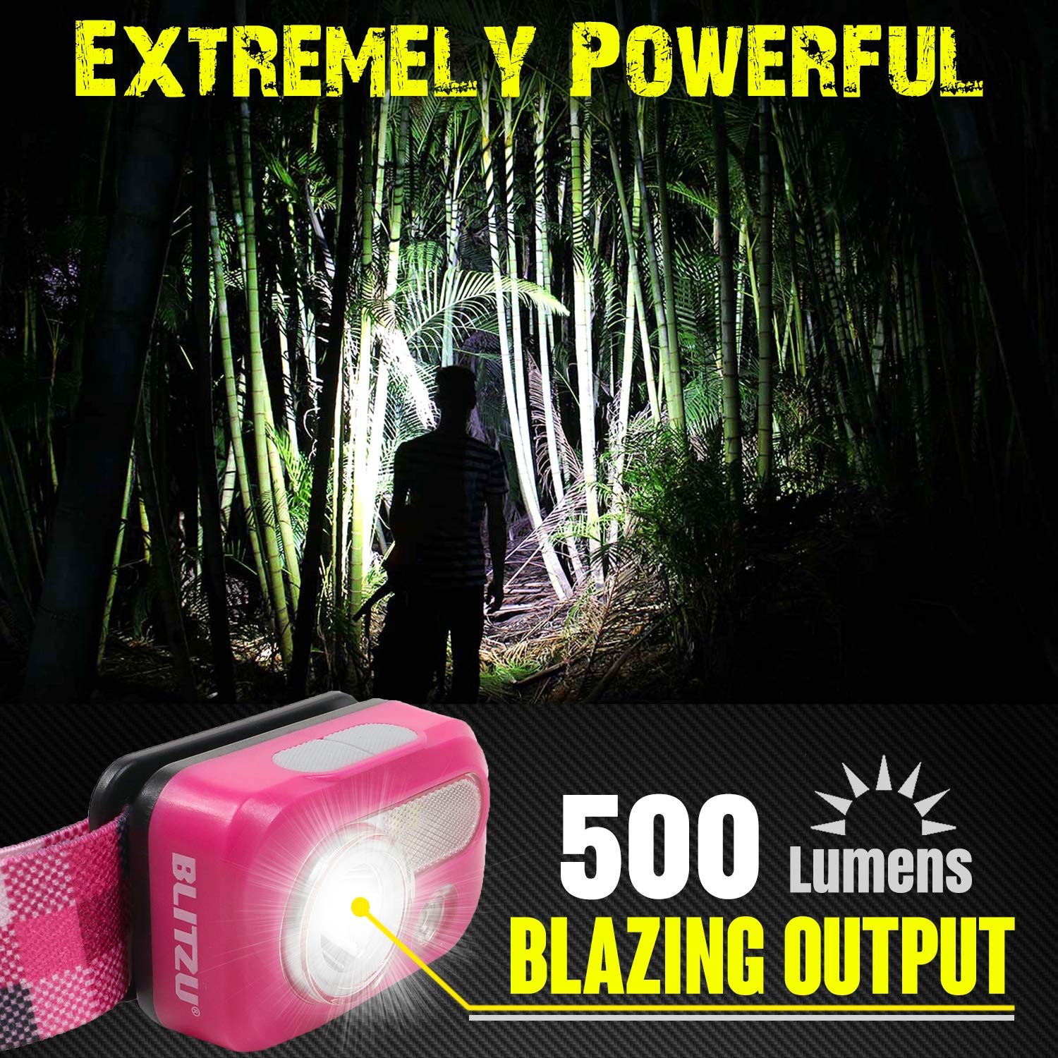 Blitzu Pink Rechargeable Flashlight - Adjustable, Durable, Battery Powered, Plastic Material