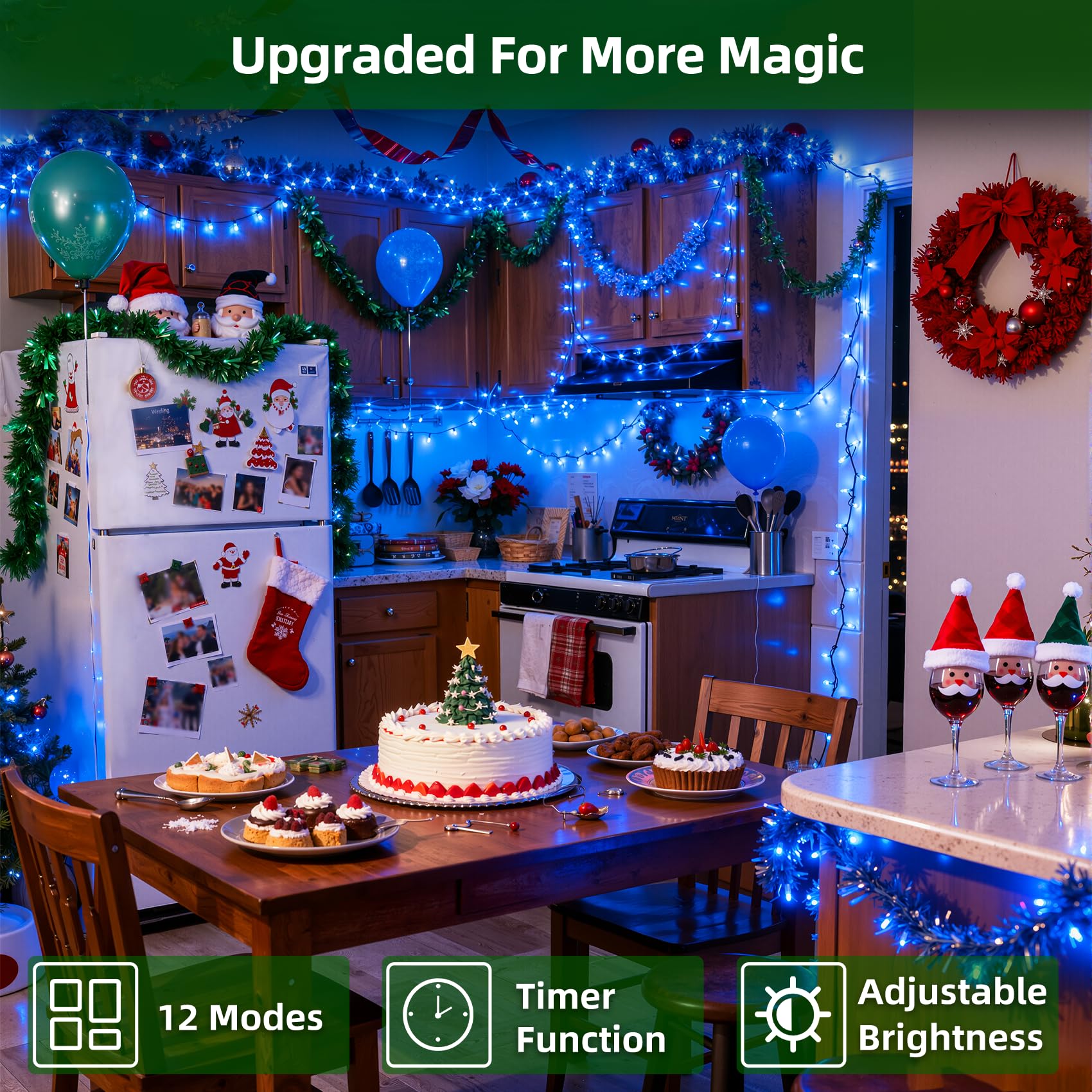 Quhuatu 1500 Led 470Ft Christmas Lights Outdoor 12 Lighting Modes Christmas String Lights With Timer  Dimmable Blueled Stringlightswaterproof For Yard Tree Wedding Party Holiday Decor Blue