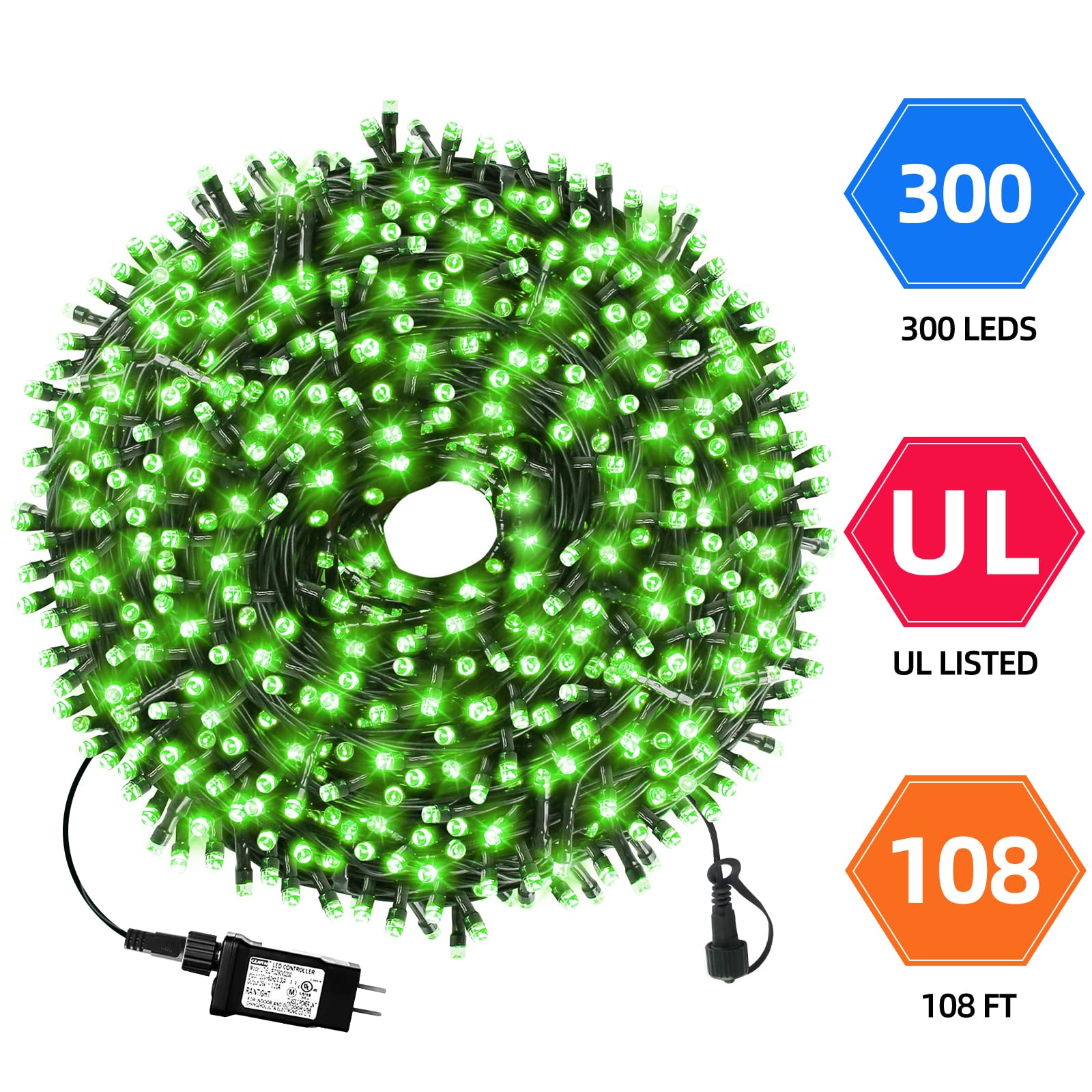 Mzd8391 Upgraded 105Ft 300Leds Christmas Lights Outdoor Indoor String Lights 8 Modes Memory Function For Christmas Tree Party Decoration (Green)