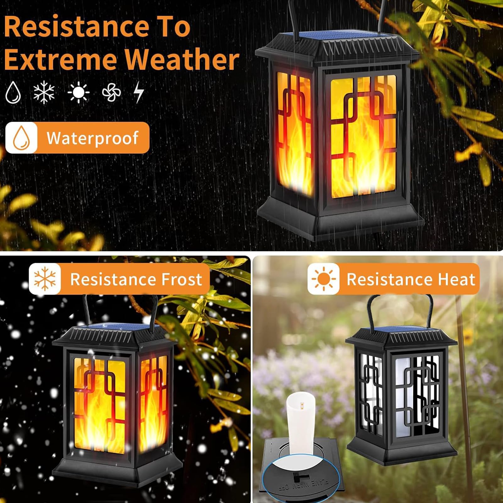 Ollivage Solar Lanterns Outdoor Waterproof Hanging Solar Lanterns Garden Lights Solar Powered Flame Lights Led Lights For Patio