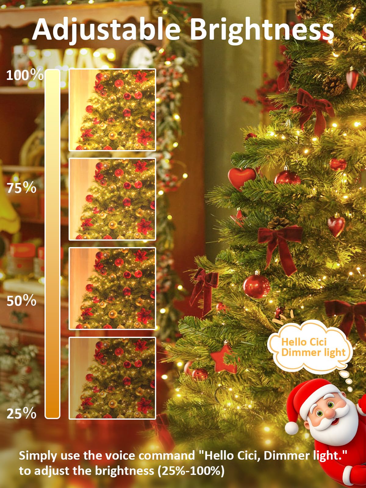 Voice Control Smart Christmas Lights Indoor Outdoor  Clear Wire 66Ft 200 Led String Lights Waterproof  12 Modes Twinkle Fairy String Light For Xmas Tree Wedding Party Bedroom Decorations (Warm White)