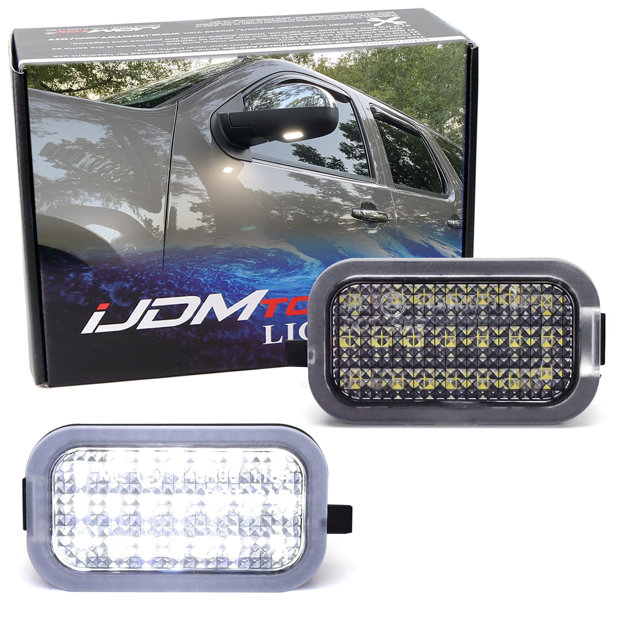 iJDMTOY White 18-SMD Full LED Under Side Mirror Puddle Lights Compatible With 2007-2014 Chevrolet Avalanche Silverado Suburban/Tahoe  GMC Sierra Yukon  Cadillac Escalade  etc
