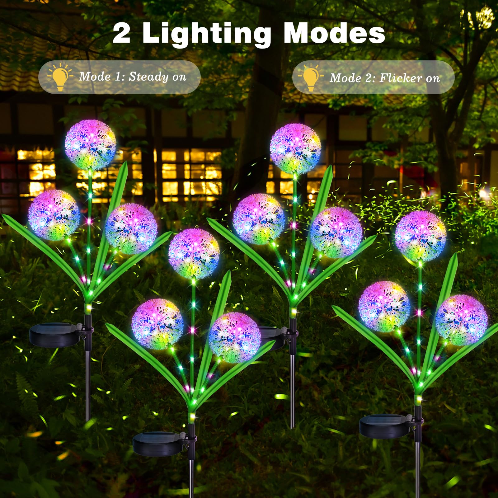 Lewondr 4th of July Decorations Solar Garden Lights, Outdoor Red Blue White Star Solar Lights, Waterproof Patriotic Decor with 2