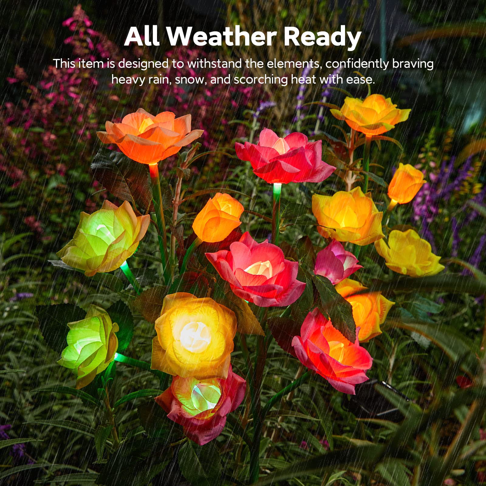Rechoo Solar Garden Lights - 6 Pack Color Changing Rose Flowers, Waterproof Outdoor Decor, Yellow/White/Pink