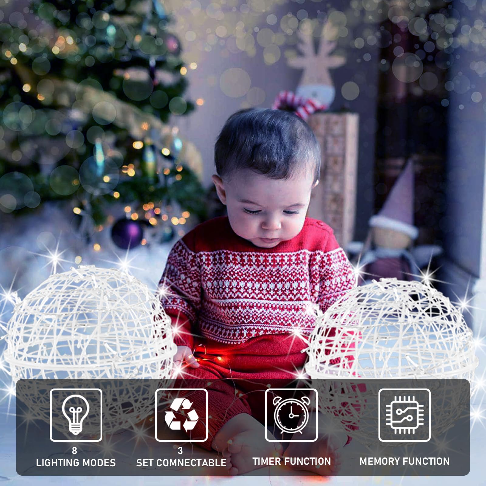 Outdoor Balls Lights Hanging Tree Garden Lights - 4 Pack 15.7&quot; Sphere Lights With Plug In Globe Lights Trees Garden Lights For Party Wedding Yard Garden Porch Patio Decoration(Cool White)