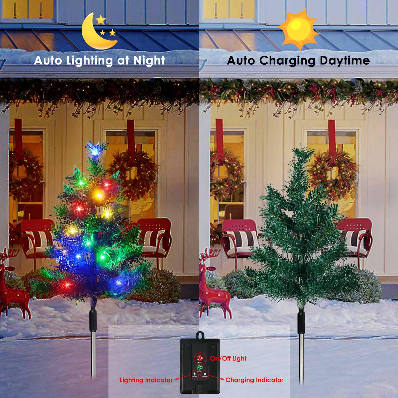 8-Pack Solar Christmas Tree Garden Stake Lights, Solar Powered Yard Landscape Path Lights Prelit Small Xmas Tree Lights Outdoor
