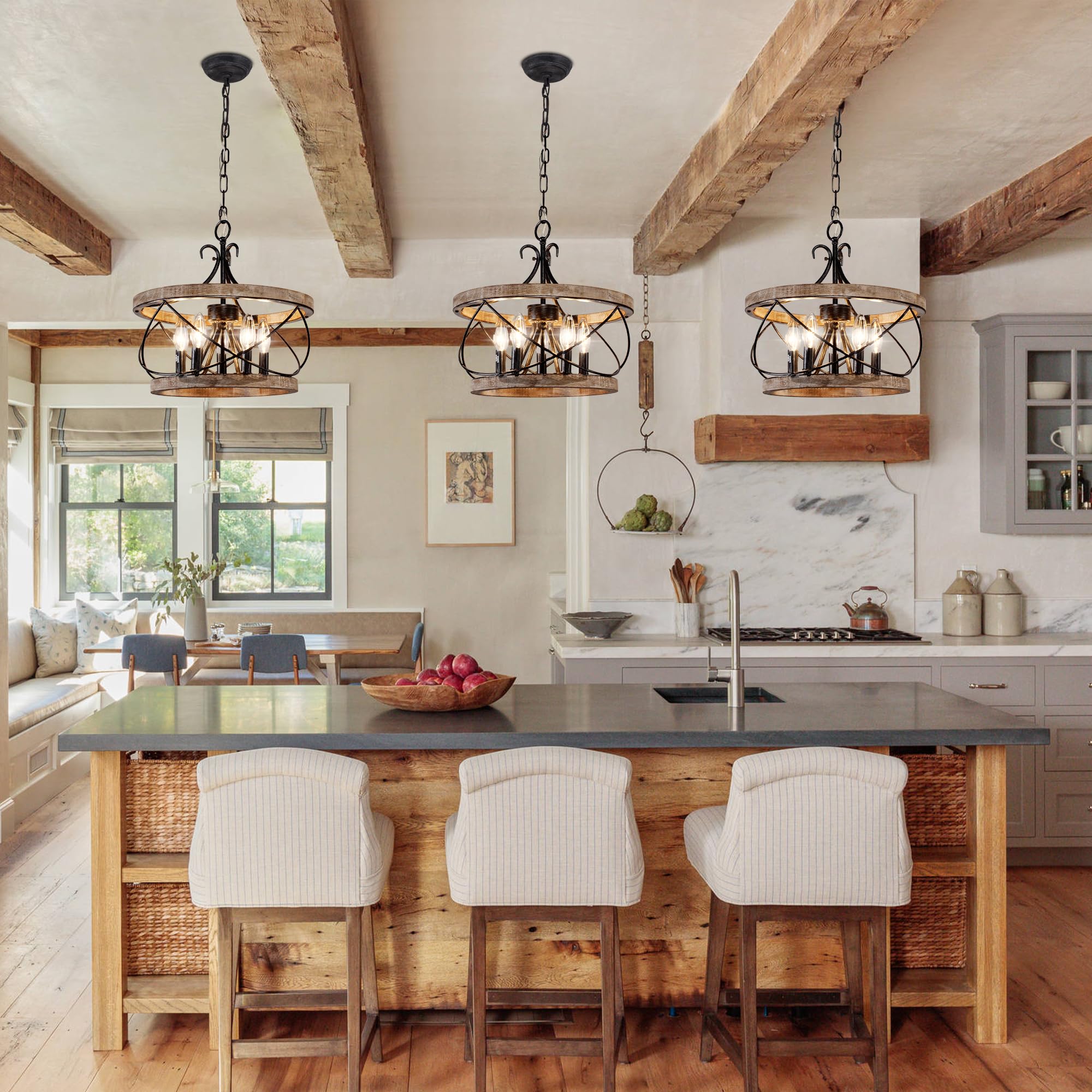 Chords Attic 5-Light Wood Chandelier, Rustic Industrial Pendant, 15.7", Brown, Model FC4059-5H for Kitchen Island & Dining Room
