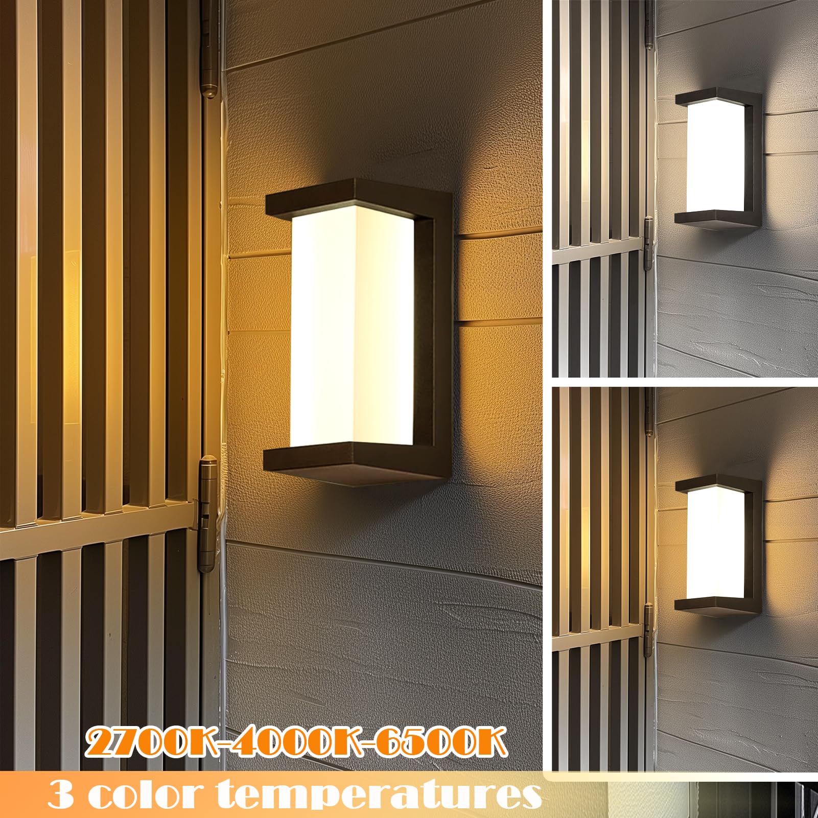iYogaled Black Outdoor Wall Light Fixture, 12W IP65 Waterproof, Modern Rectangular Design, 1 Pack