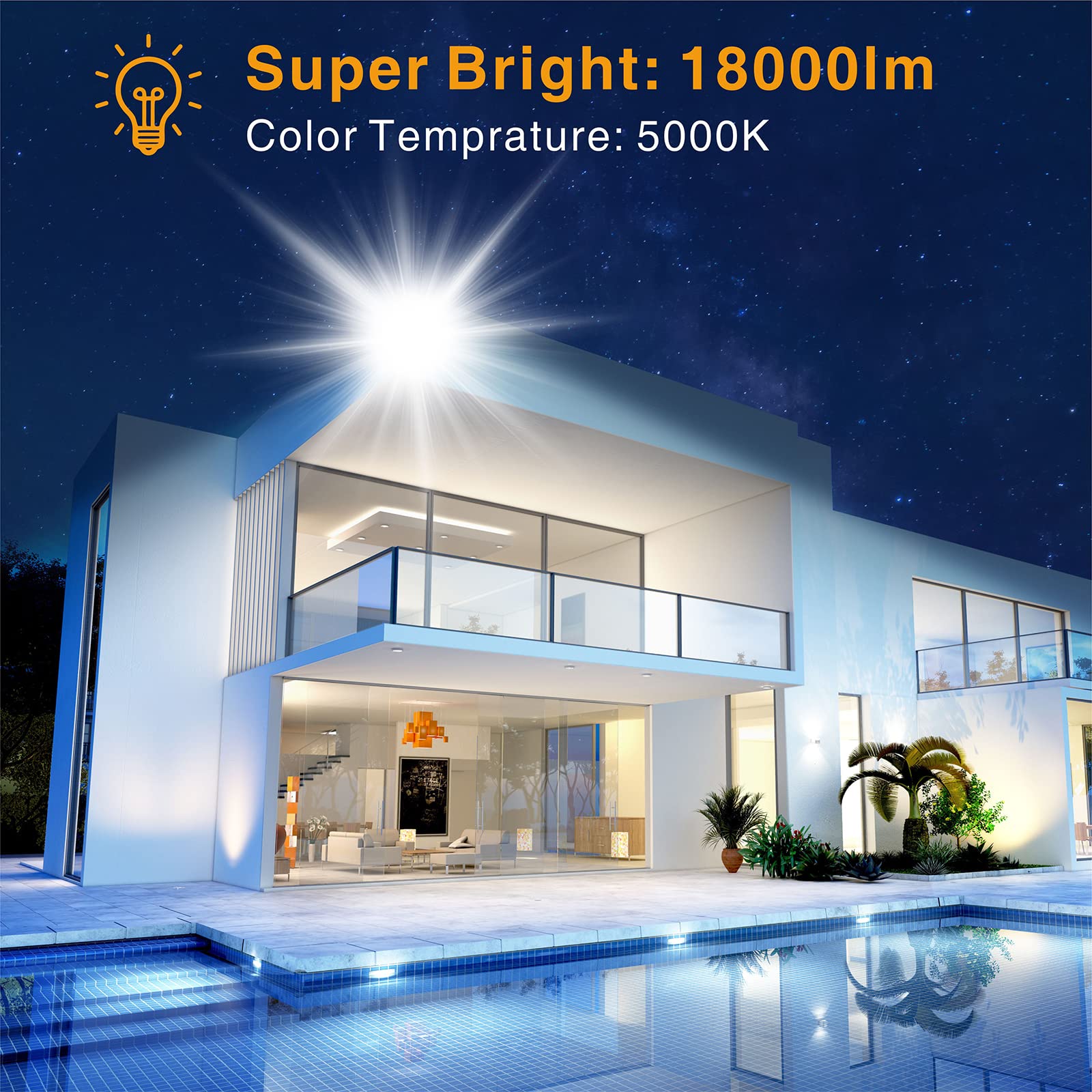 STASUN 200W LED Flood Light - 18000lm, Daylight White, IP66 Waterproof, Adjustable Heads for Outdoor Security, Model FL--112
