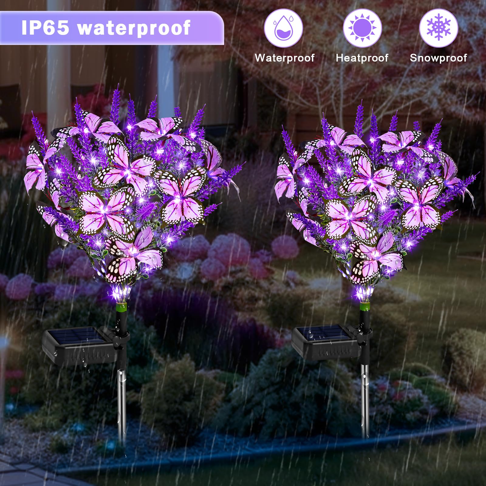 Solar Garden Lights, Solar Lavender Butterfly Lights, Solar Flower Lights Outdoor Waterproof Decoration, Gardening Gifts For Wom
