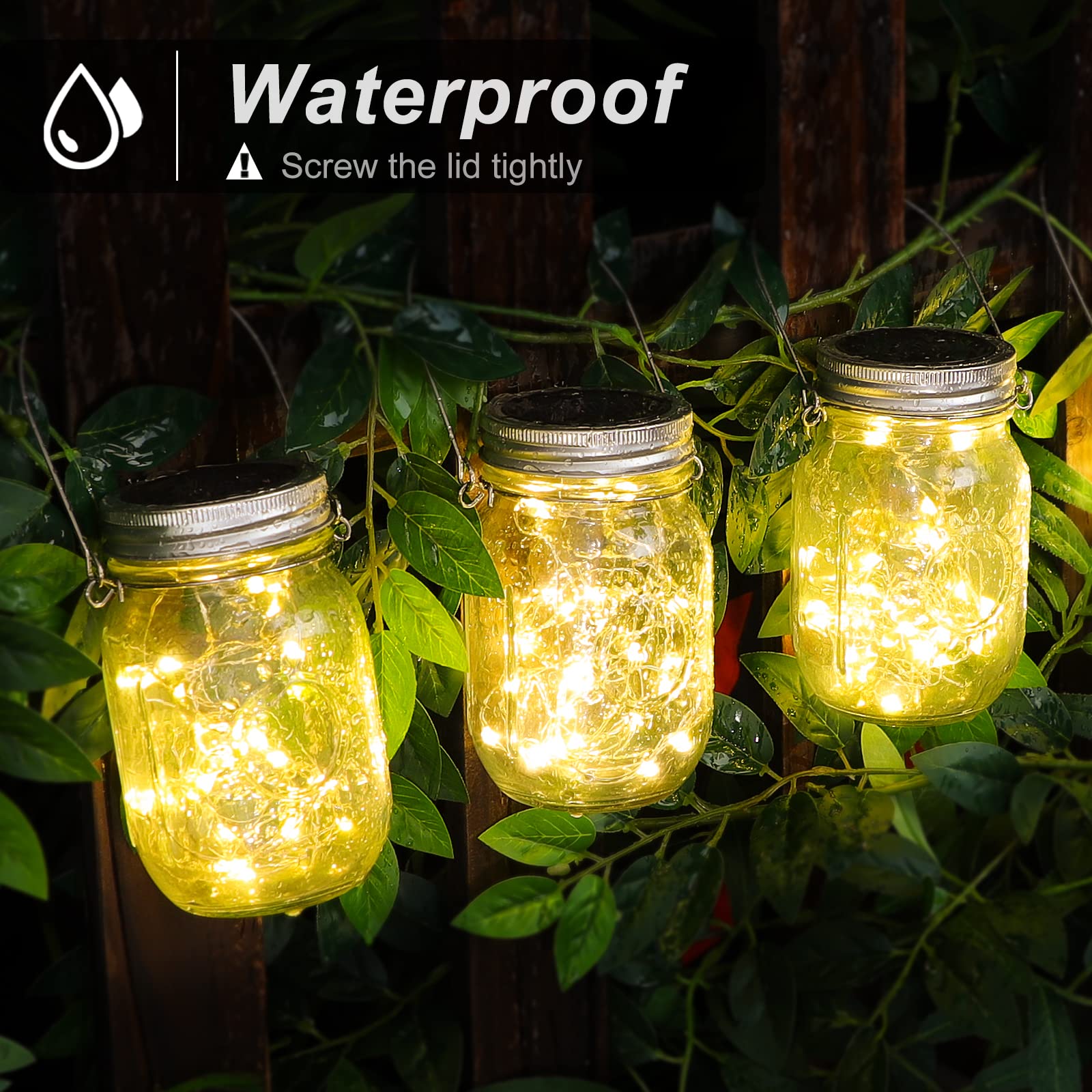 Mlambert Mason Jar Solar Lights - 30 LED Hanging Lanterns, Waterproof Fairy Lights for Patio Garden, Warm White, Model ES-SMJ-01