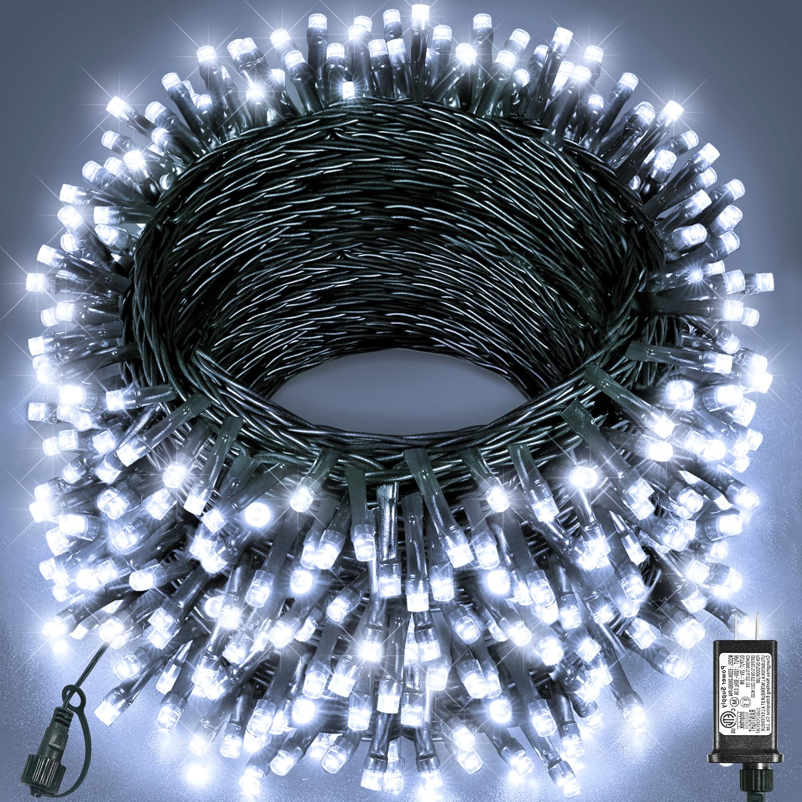 157Ft 480 Led Christmas Lights Outdoor  Plug In Christmas Tree Lights Waterproof  8 Modes Green Wire Twinkle String Light For Indoor Garden Tree Xmas Party Decorations  White