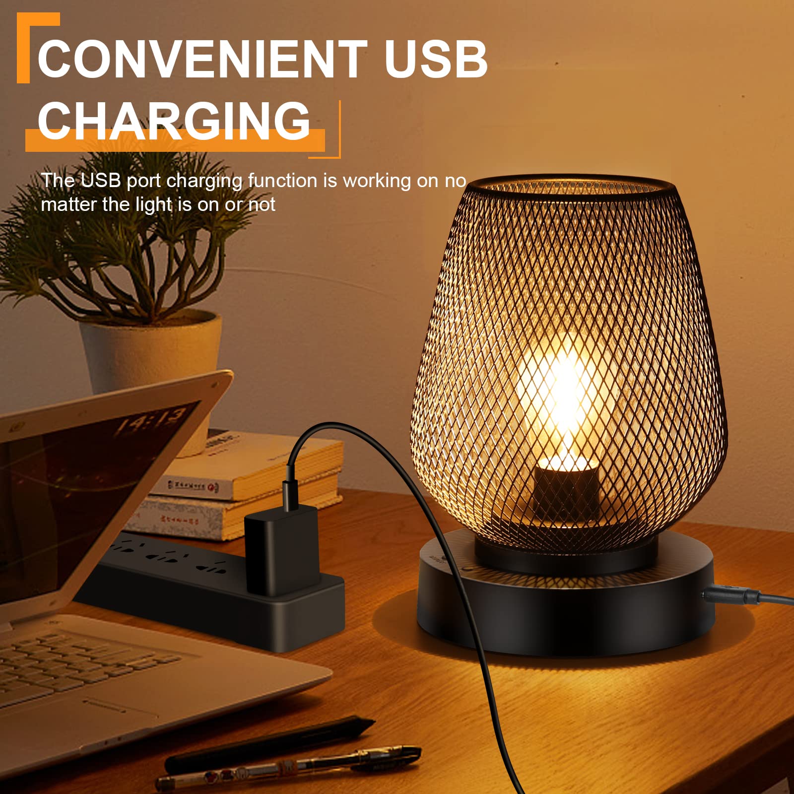 UBright 2 Pack Black Battery Operated Metal Outdoor Table Lamp with 4 Lighting Modes, Rechargeable Cordless Lantern for Indoor/Outdoor Use