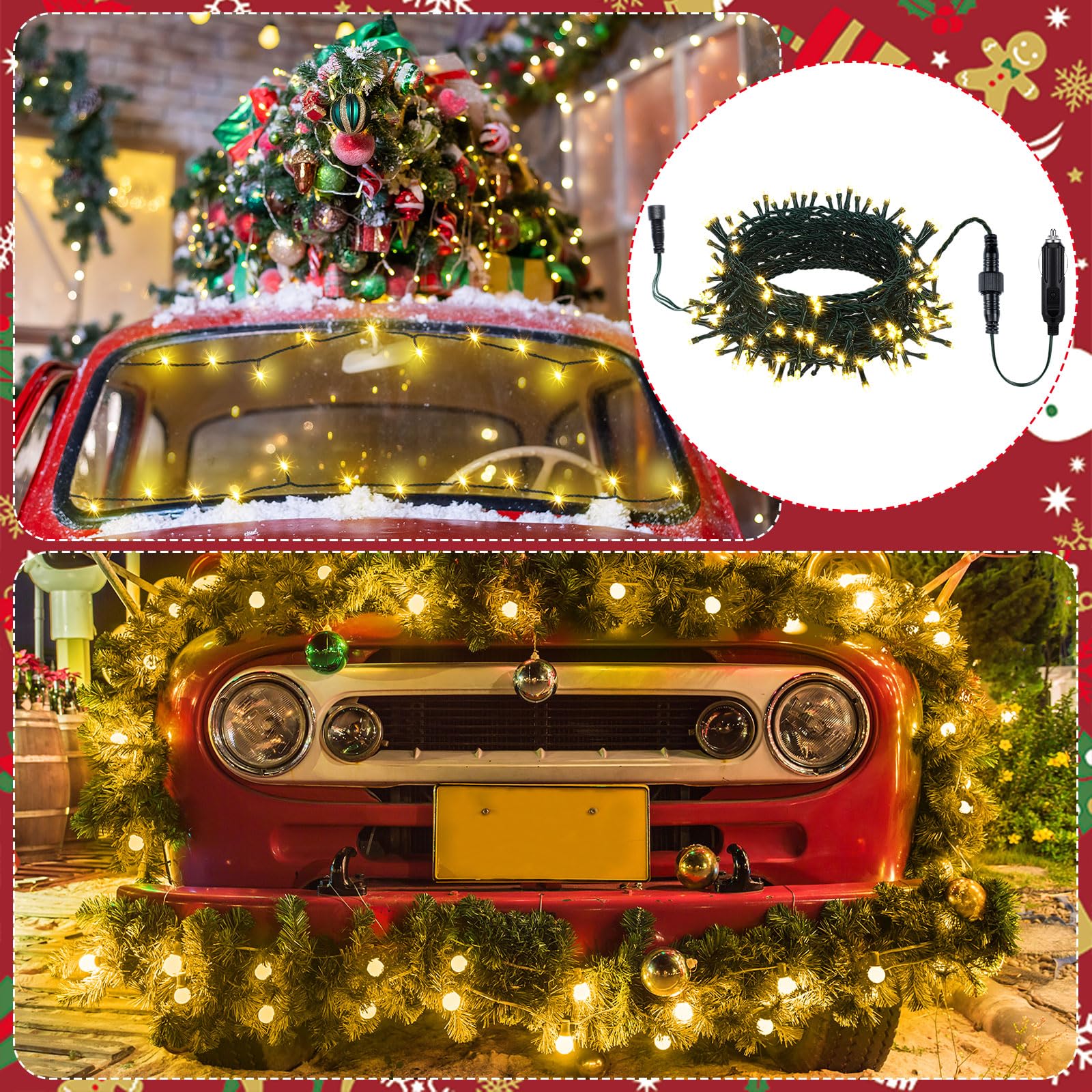 Aurelema 12V LED String Lights - 33 ft, 100 Warm Yellow Waterproof Lights for Christmas Car Decorations, Model MJO-Aurelema-1021