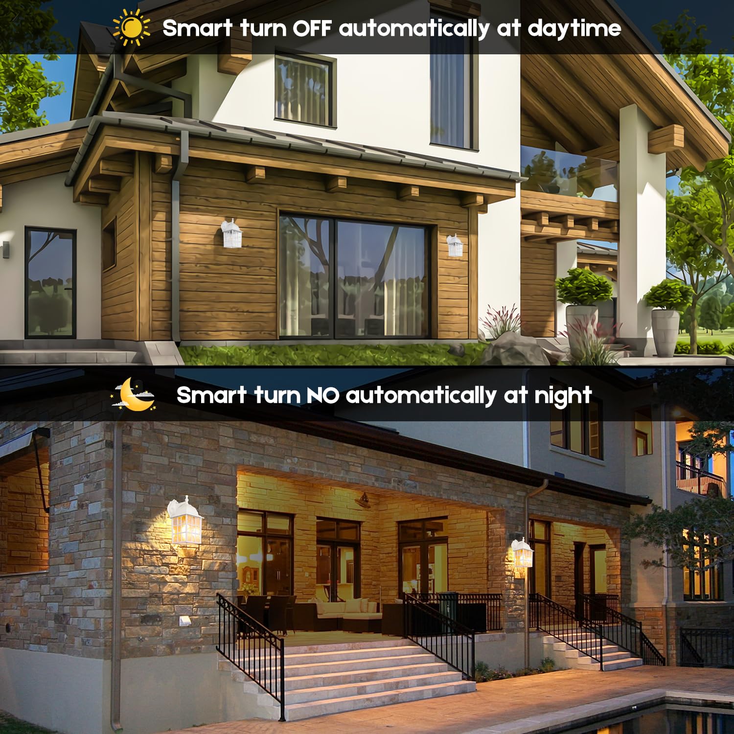 2-Pack Dusk To Dawn Outdoor Wall Light, Waterproof Exterior Wall Lantern Lighting Fixtures With Photocell Sensor, White Outside