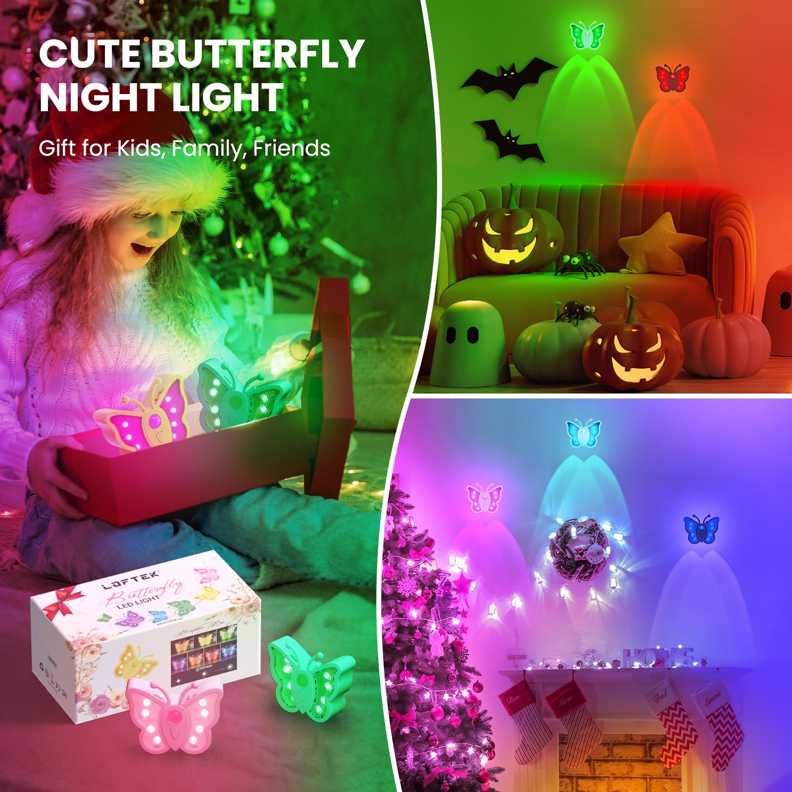 Loftek Rechargeable Motion Sensor Night Light, Dimmable, Portable, Black, 1 Pack, Acrylic, Butterfly Model
