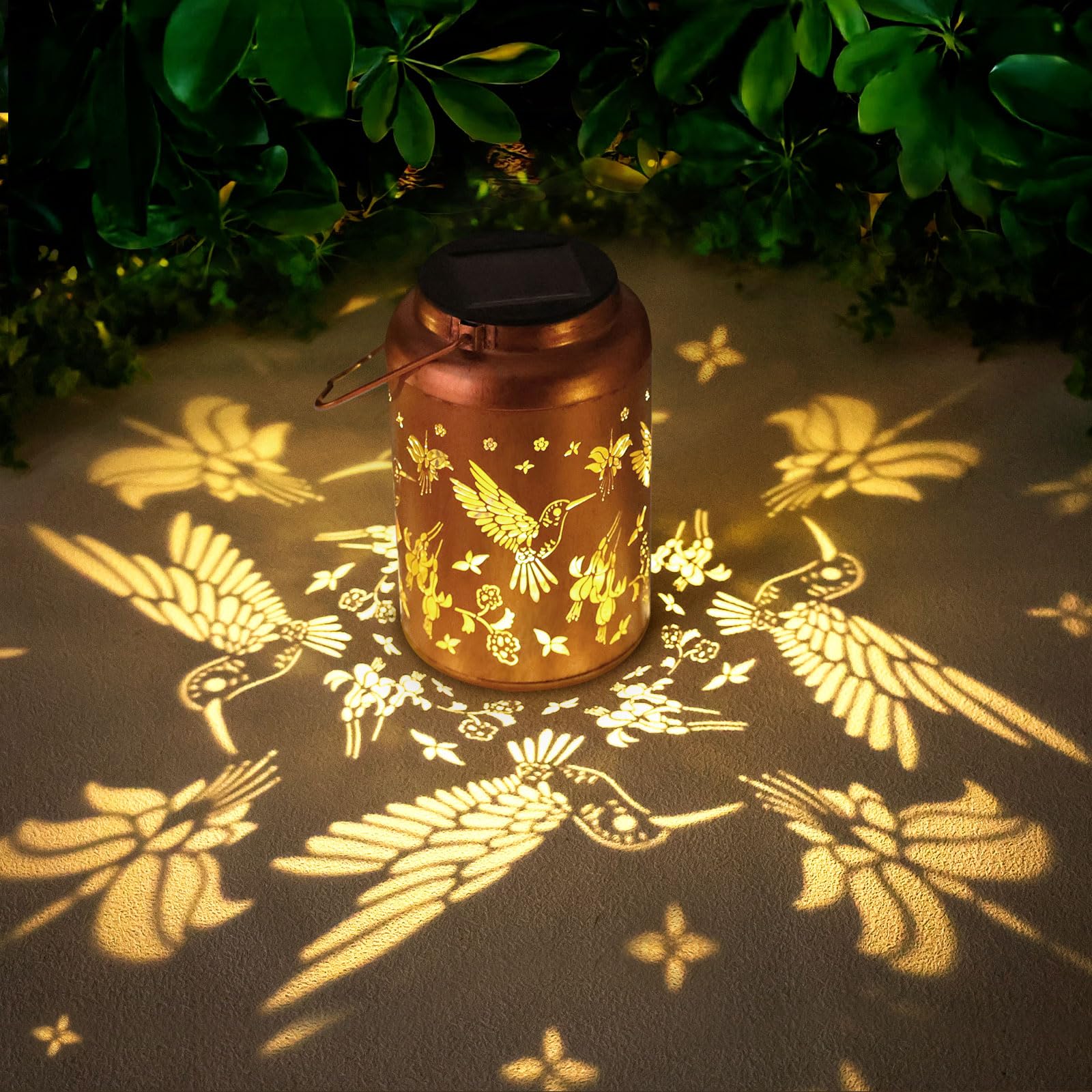 Hummingbird Solar Lanterns Outdoor Waterproof Hanging Solar Lights Metal Decor Lantern LED Light Christmas Decorative for Garden