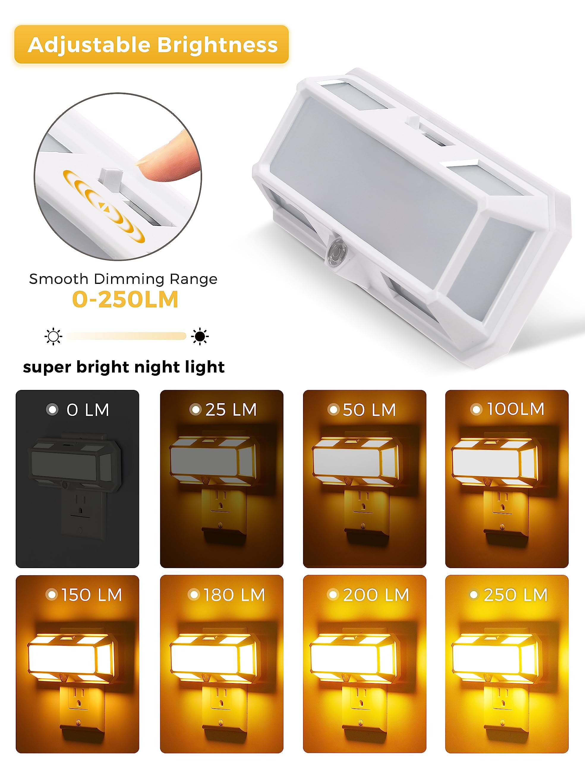 Bright Amber Night Light, Lohas Night Lights Plug Into Wall[2 Pack], 0-250Lm Led Night Light, Dusk To Dawn Sensor, 2W 2000K Dimm