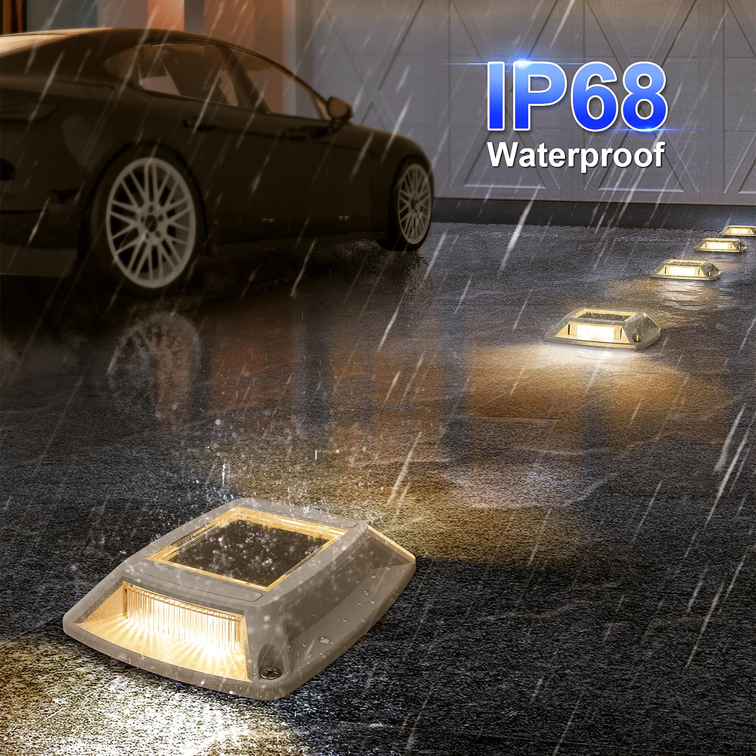 Solar Driveway Lights 12 Pack, Solar Powered IP68 Waterproof Dock Lights, 4 LED Driveway Markers Deck Light for Dock, Pathway, W