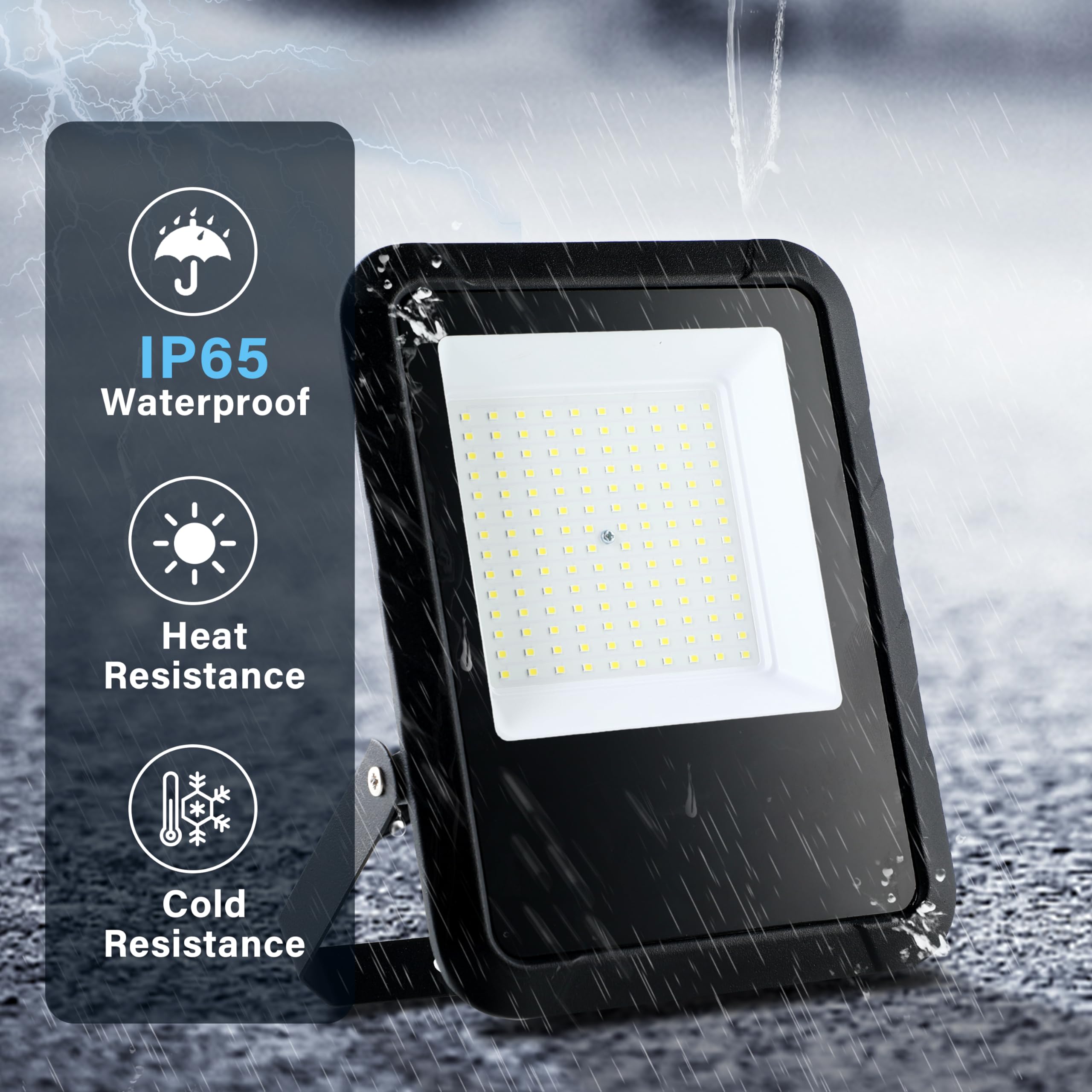 Simple Deluxe 2 Pack 100W Flood Lights Outdoor, 10000Lm Daylight White Led Work Light With Plug, Ip65 Waterproof, 6500K Floodlig