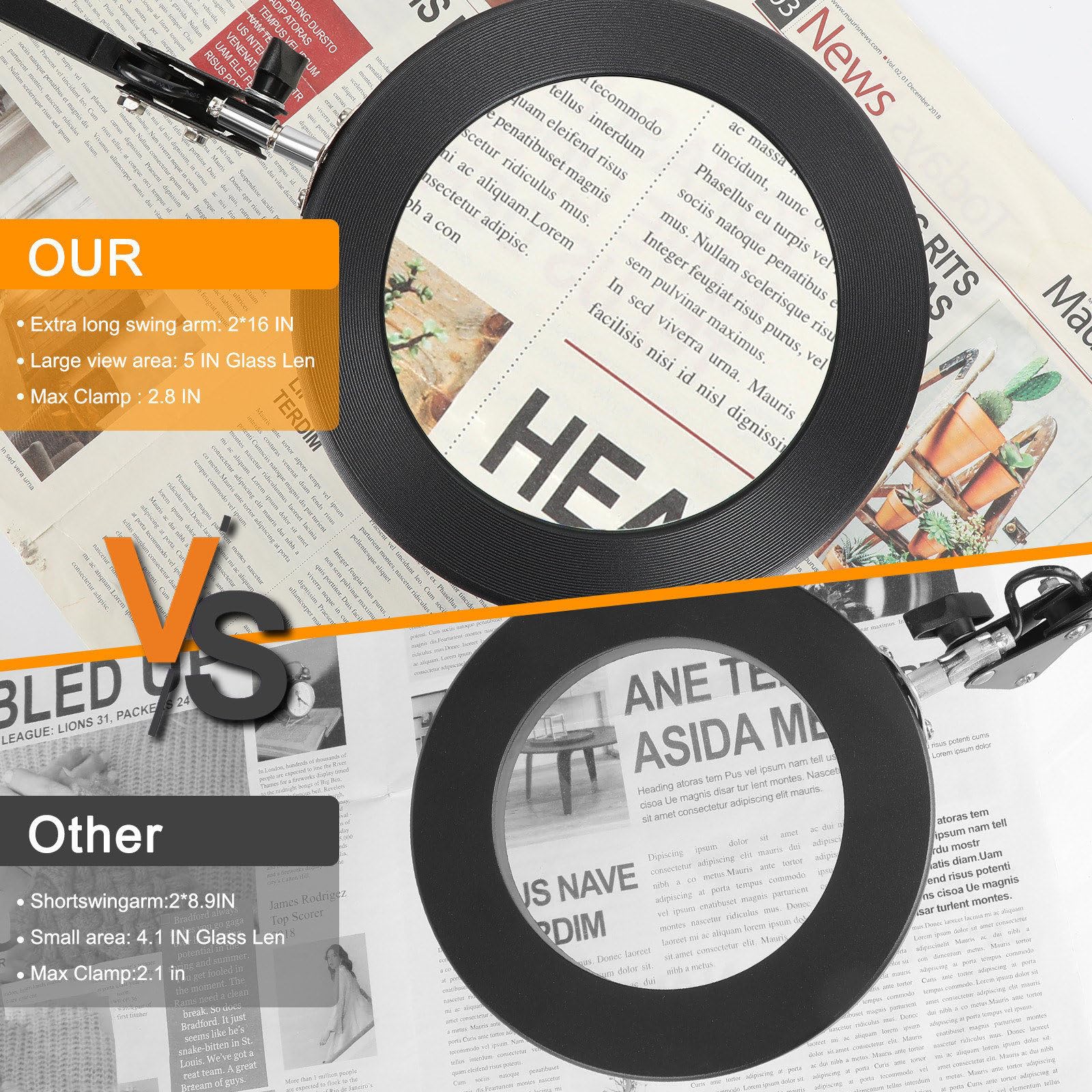 Tomsoo 10X Magnifying Glass With Light, Dimmable Led Desk Lamp, Hands-Free Clamp, Black