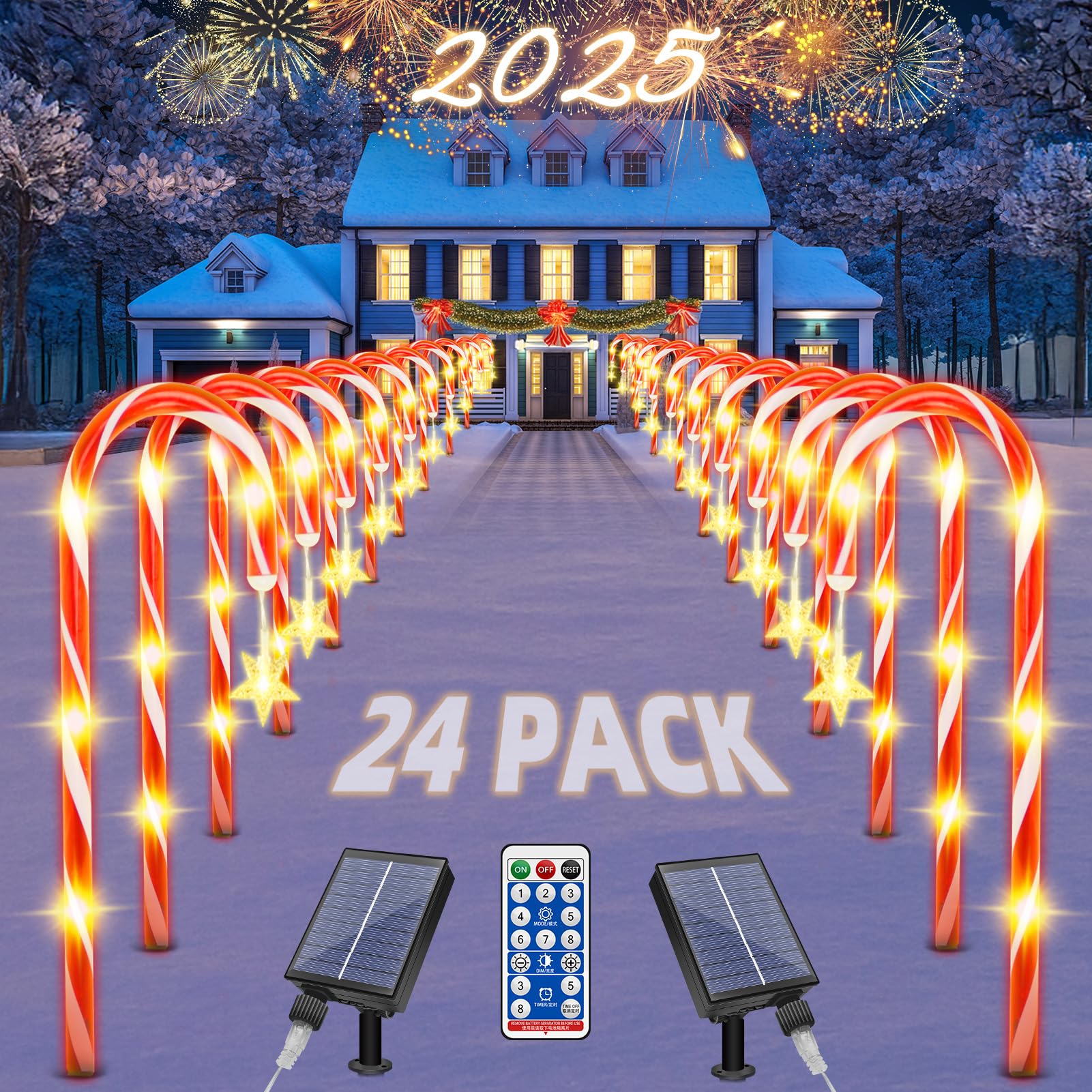 Christmas Solar Candy Cane Pathway Lights Decorations Outdoor Yard 24 Pack Candy Canes Lights For Christmas Lawn Decorations Out