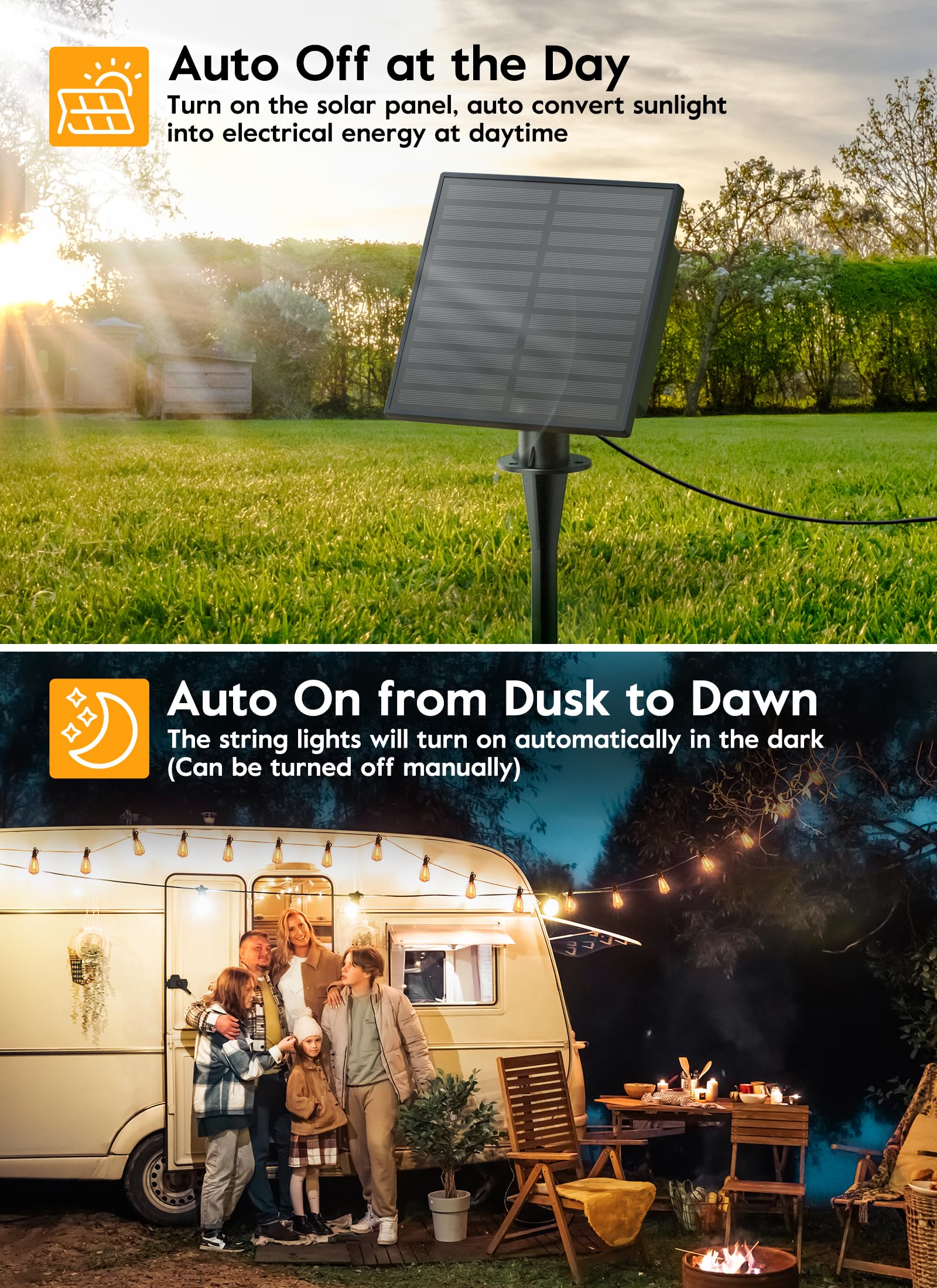 Brightown Solar String Lights - 38FT Outdoor LED Lights with Remote, 16 Shatterproof Bulbs, 3 Light Modes, Waterproof for Patio Decor