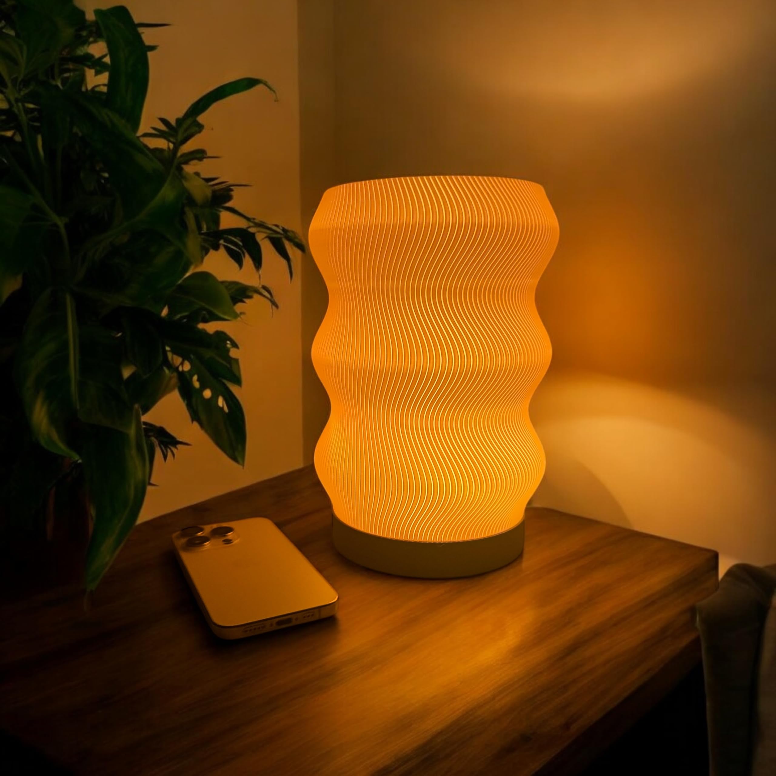 Delta Loom Wave Table Lamp - Modern LED Night Light - Eco-Friendly Plastic - White - Perfect for Bedroom, Desk, or Office