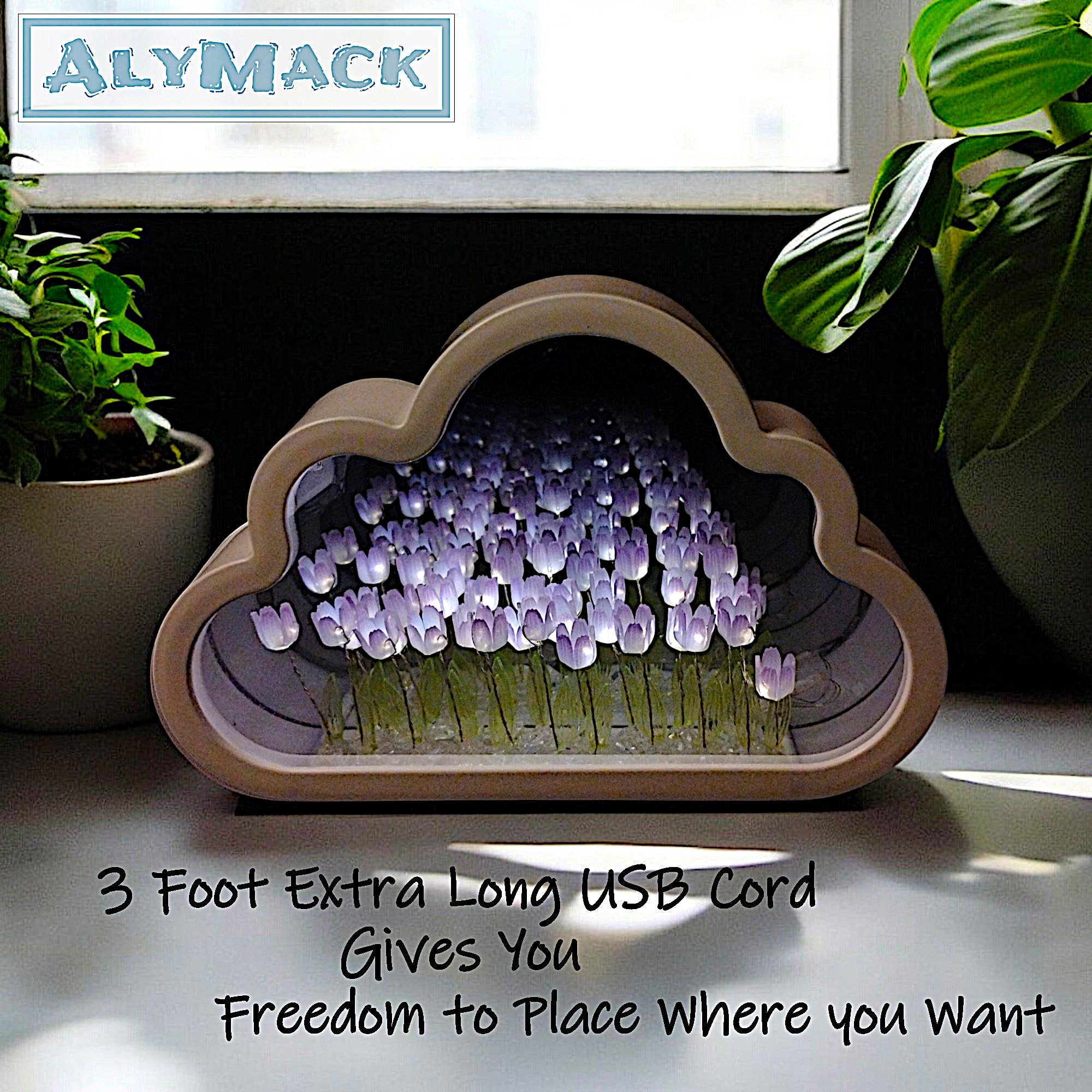 ALYMACK Tulip Lamp - Handmade Flower Night Light, USB, Purple, Model AM2, Plastic, Gift for Women or Girls