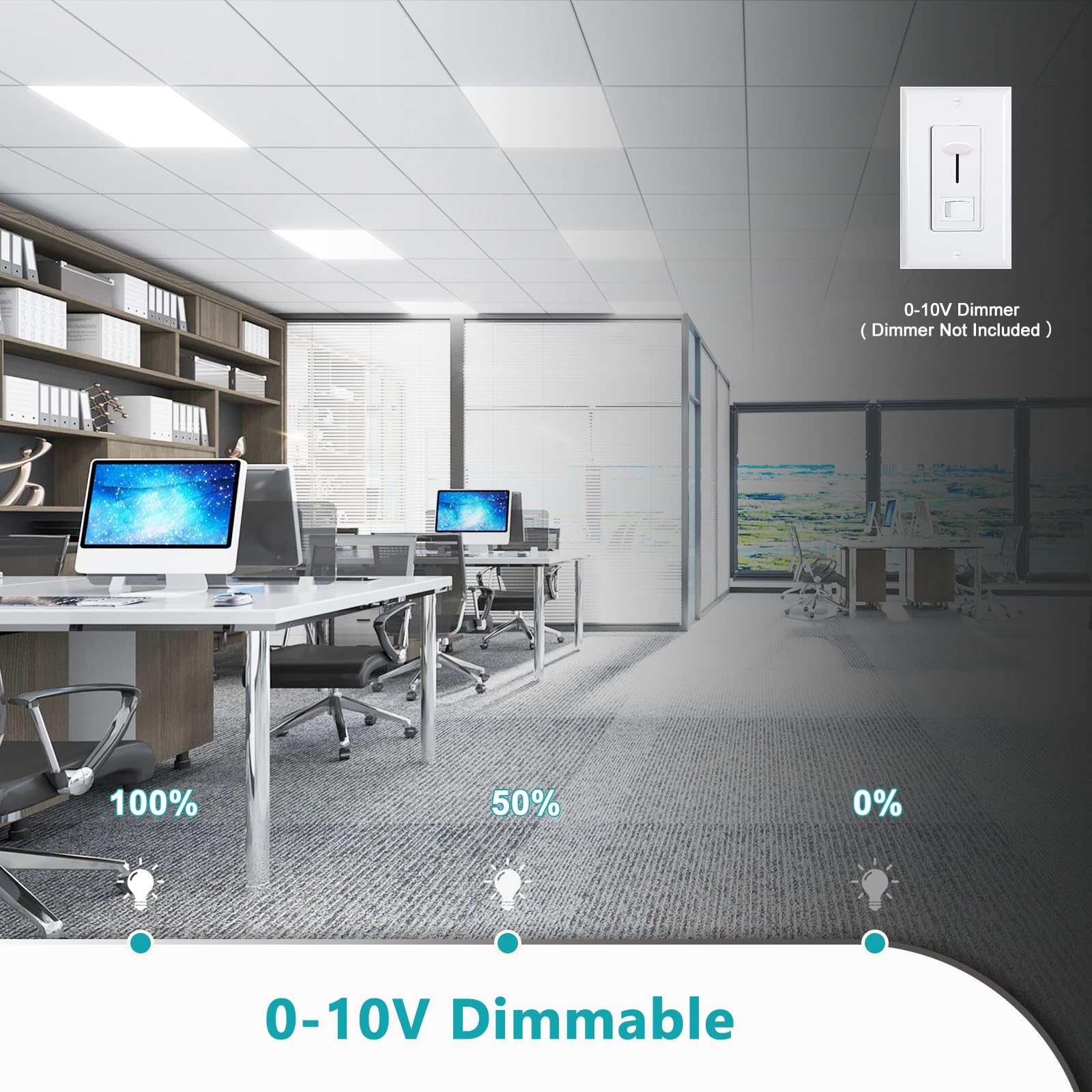 Vocgouu 16-Pack 2X2 Led Flat Panel Light Drop Ceiling, 0-10V Dimmable, 3Cct Selectable (5000K 4000K 3000K) & 3 Wattage Switchabl