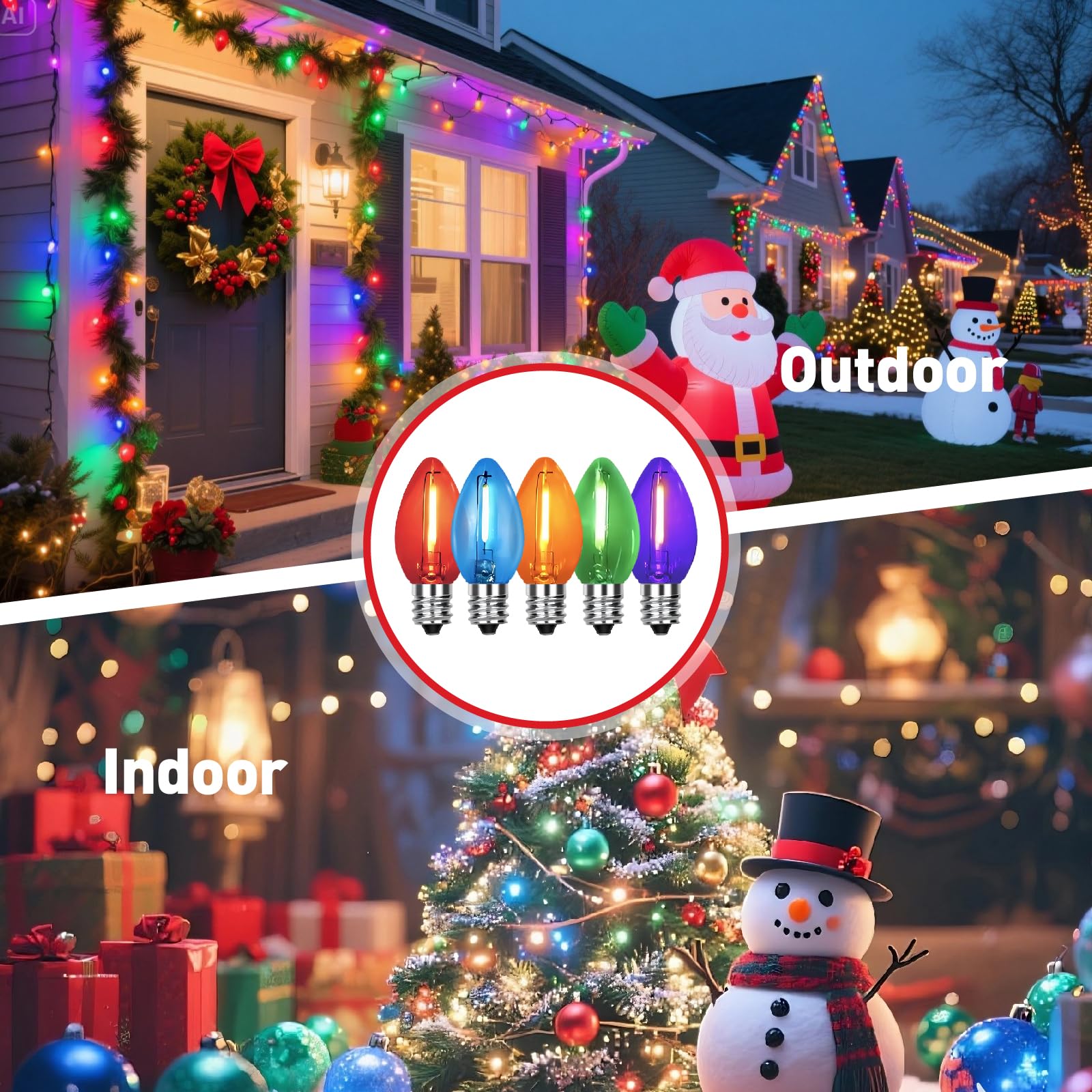 Chysuper C7 Replacement Bulbs  Christmas Lights Bulbs  0.6W Multi-Color Clear Led Light Bulbs  Colorful Light For Xmas Tree Patio Prom Indoor Outdoor String Lights Decor  E12 Candelabra Base-10 Pack