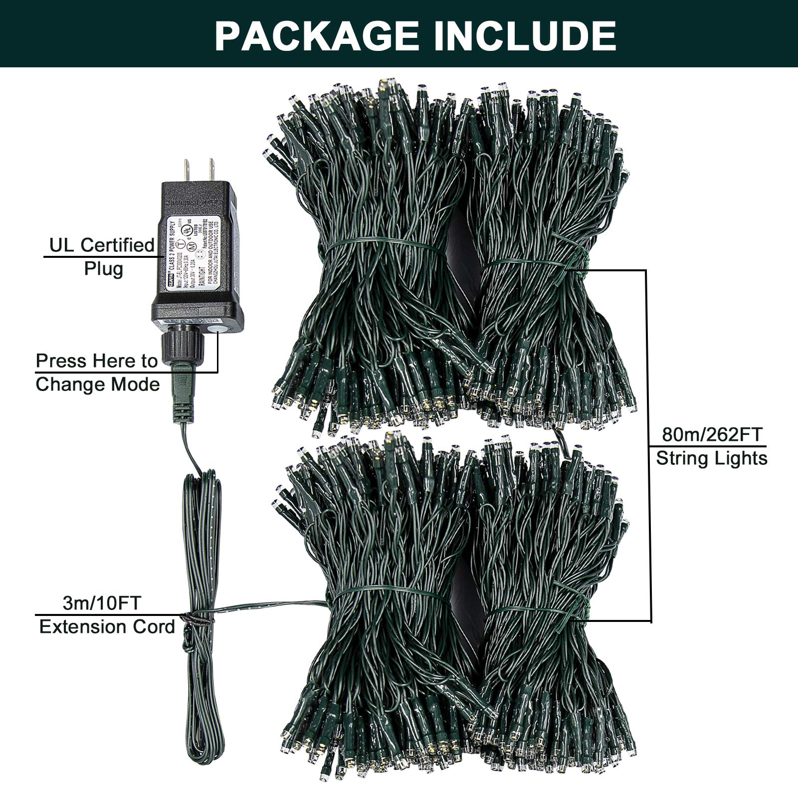 Decute 800Led 272Ft Christmas String Lights Ul Certified 8 Modes, Waterproof Outdoor Indoor Twinkle Starry Light For Christmas Tree Patio Garden Party Decor Warm White