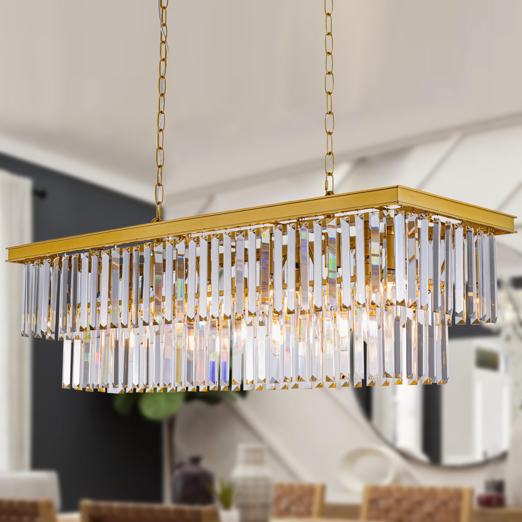 Wellmet 40" Black Crystal Chandelier, 11-Light Modern Metal Fixture for Living Room, Dining Room, Bedroom, Kitchen Island, Model DS-CCL001
