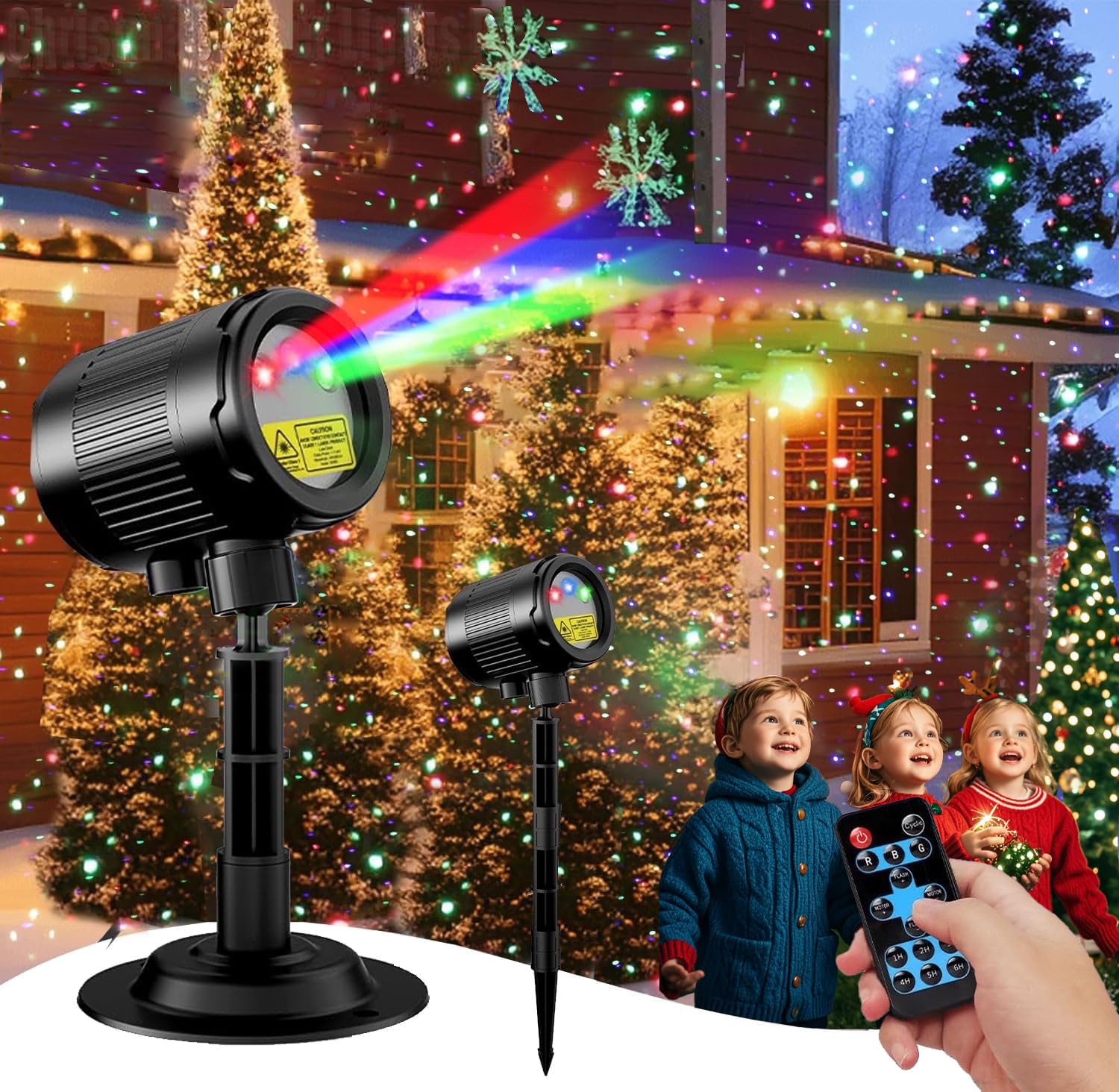 Laser Christmas Porjector Lights, Waterproof Laser Light Projector Outdoor 3-Color Star Shower Laser Lights, Remote Control & Ti