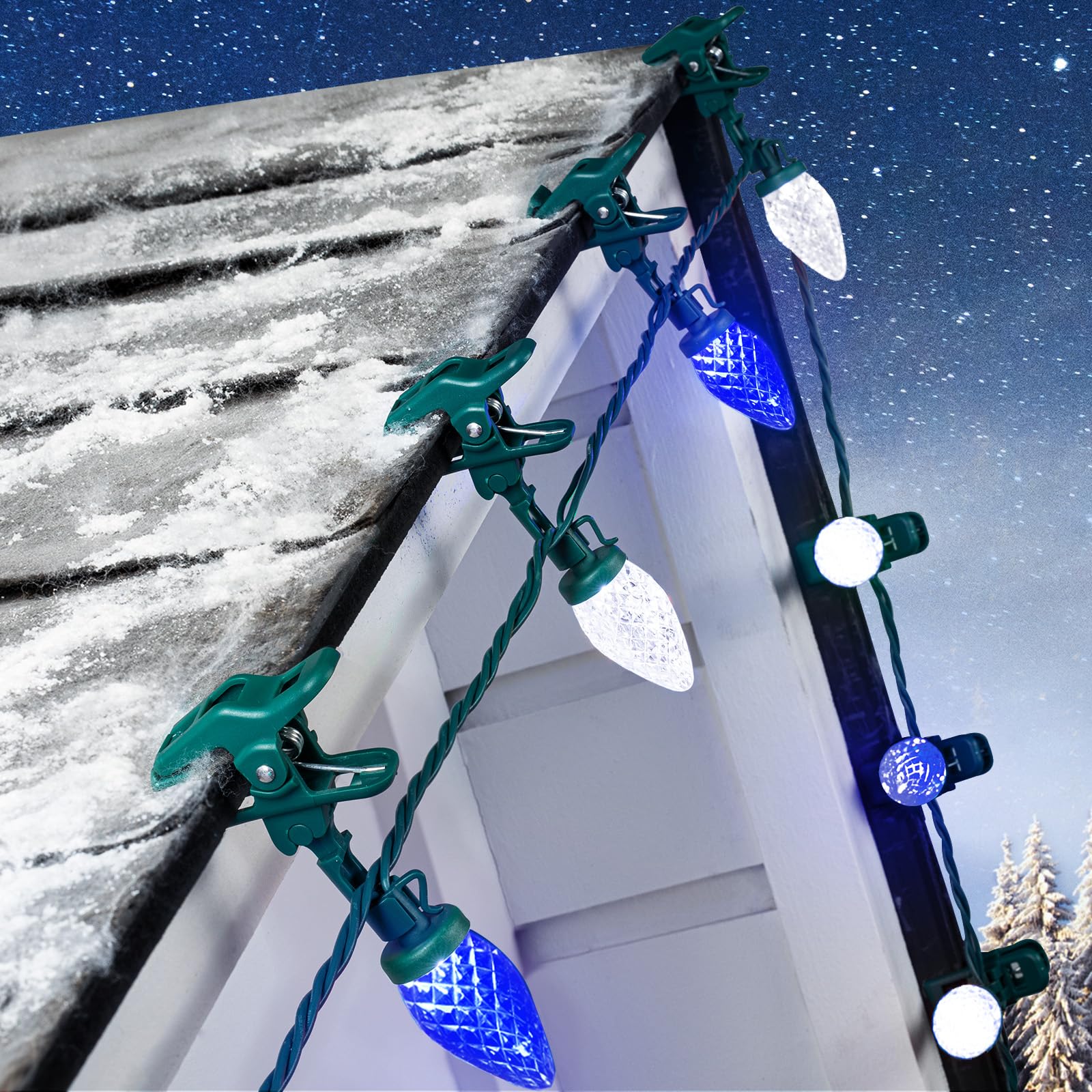 Minetom C9 LED Christmas Lights Outdoor, 68Ft, 100 LED, Waterproof, Blue & Pure White, Model GY-C9-X-33-3B